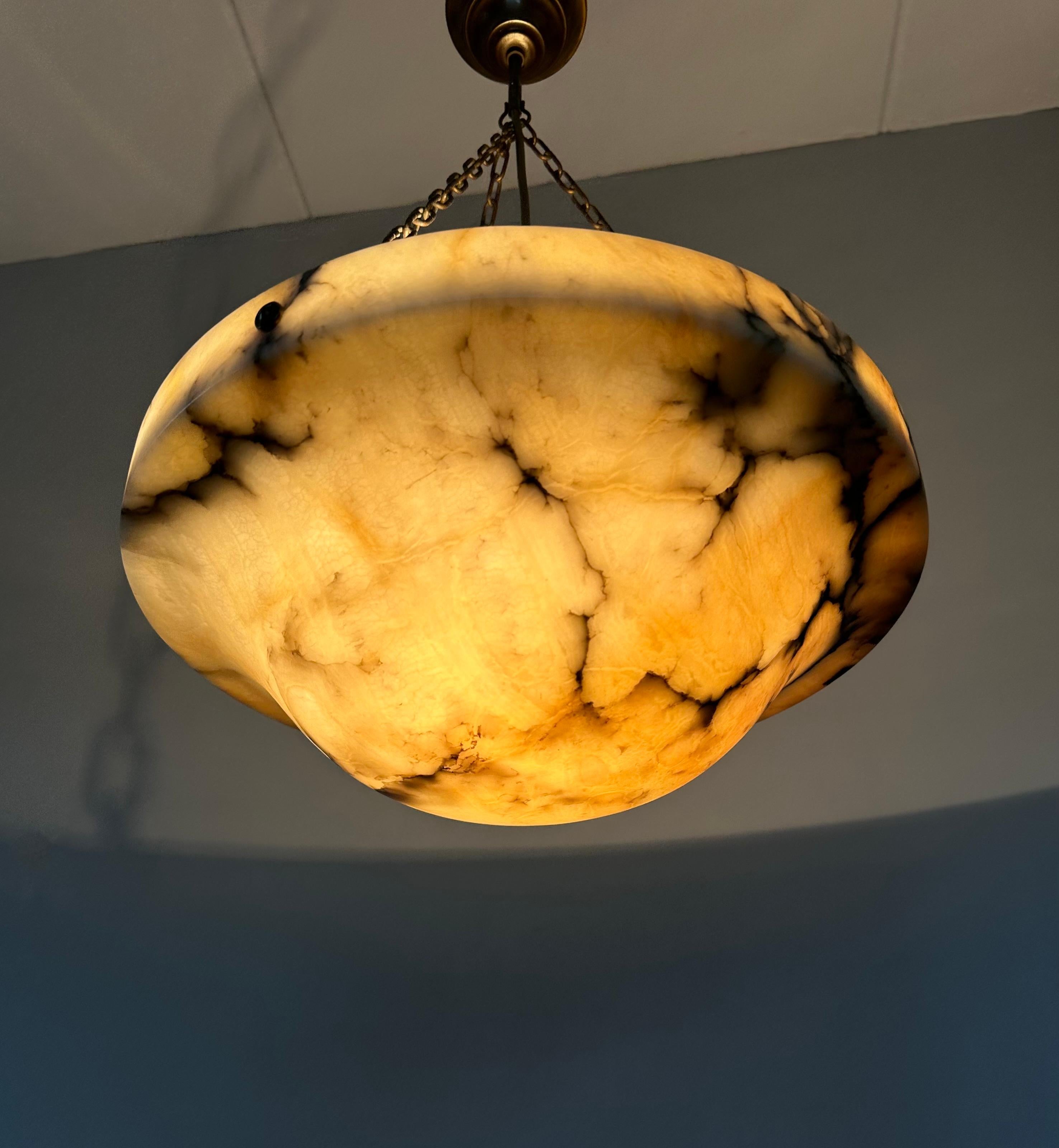 Timeless Art Deco & Perfect White, Amber & Black Color Alabaster Pendant Light 9