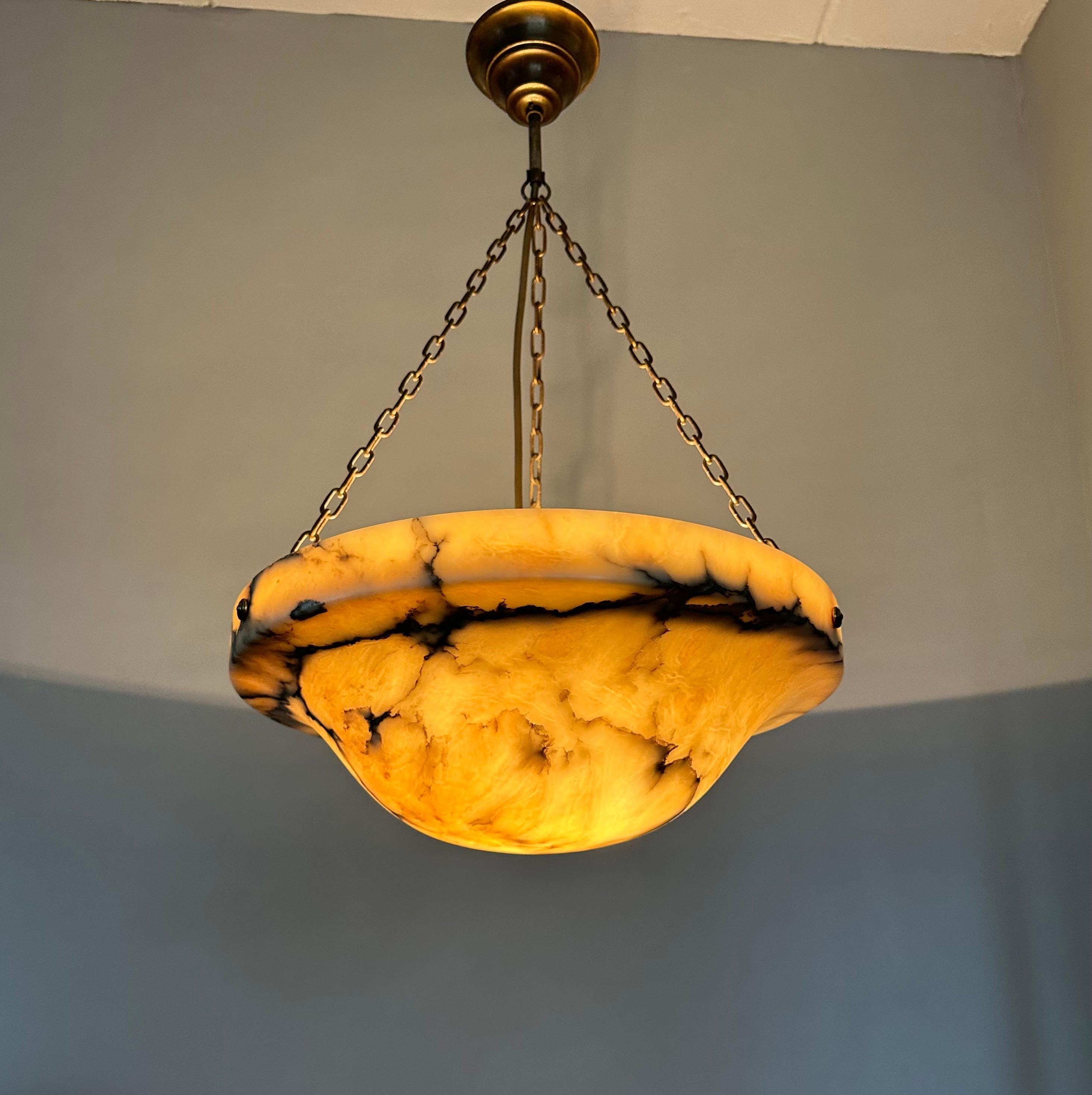 Timeless Art Deco & Perfect White, Amber & Black Color Alabaster Pendant Light 10