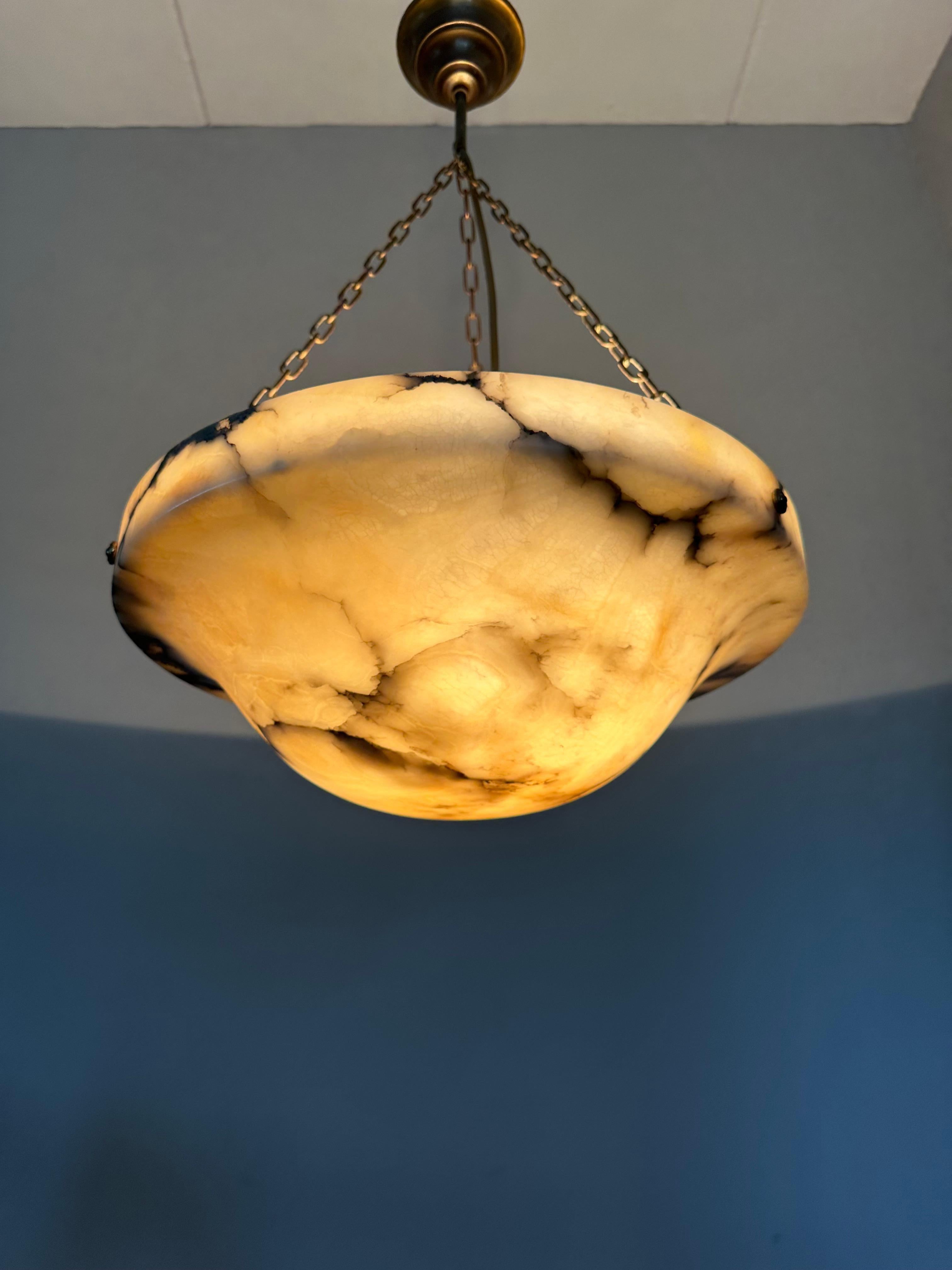 Timeless Art Deco & Perfect White, Amber & Black Color Alabaster Pendant Light 11