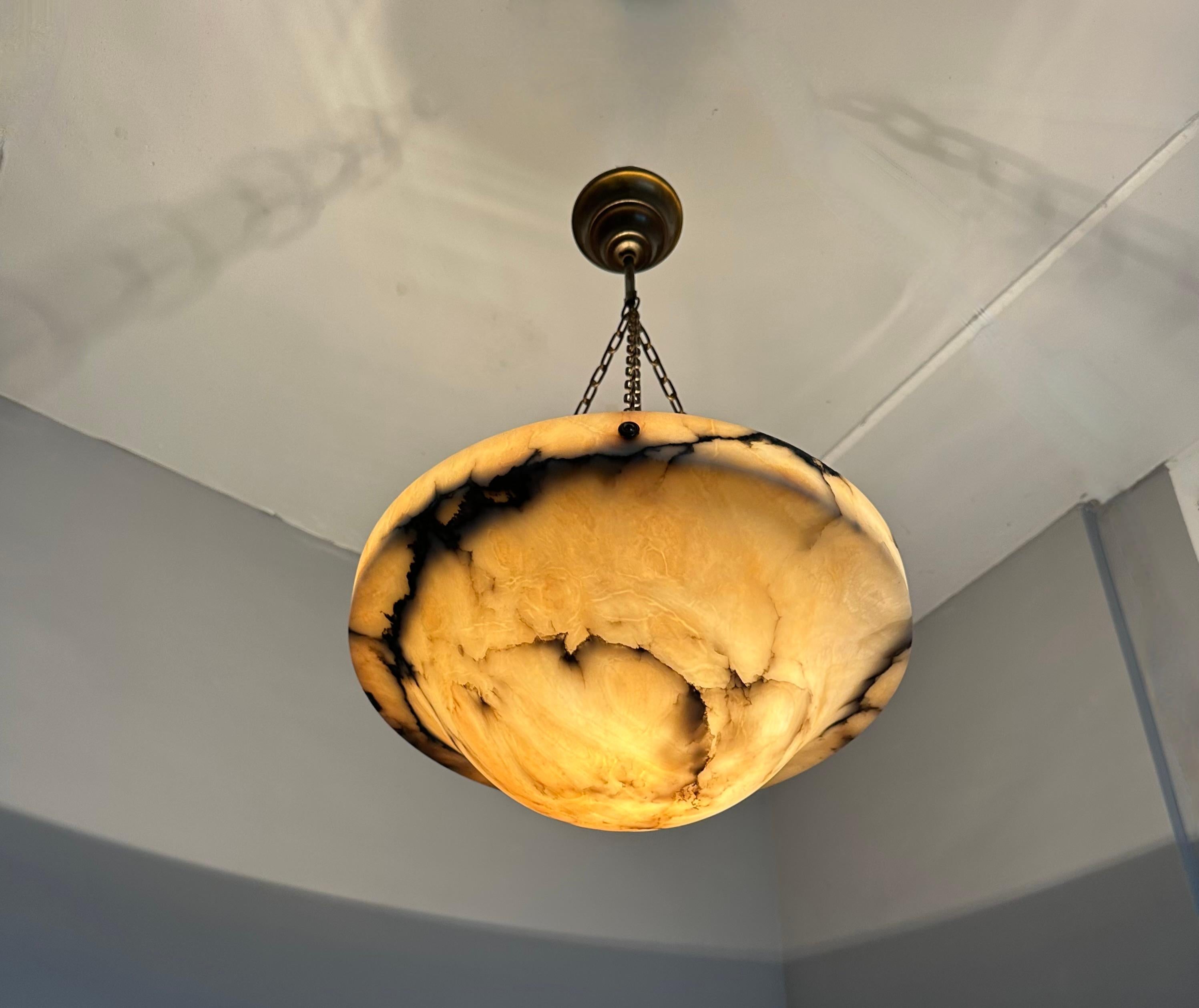 Timeless Art Deco & Perfect White, Amber & Black Color Alabaster Pendant Light 12