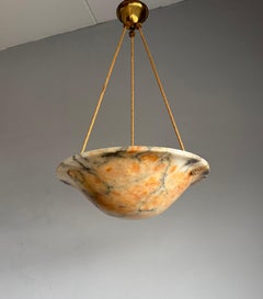 Timeless Art Deco & Perfect White, Amber & Black Color Alabaster Pendant Light