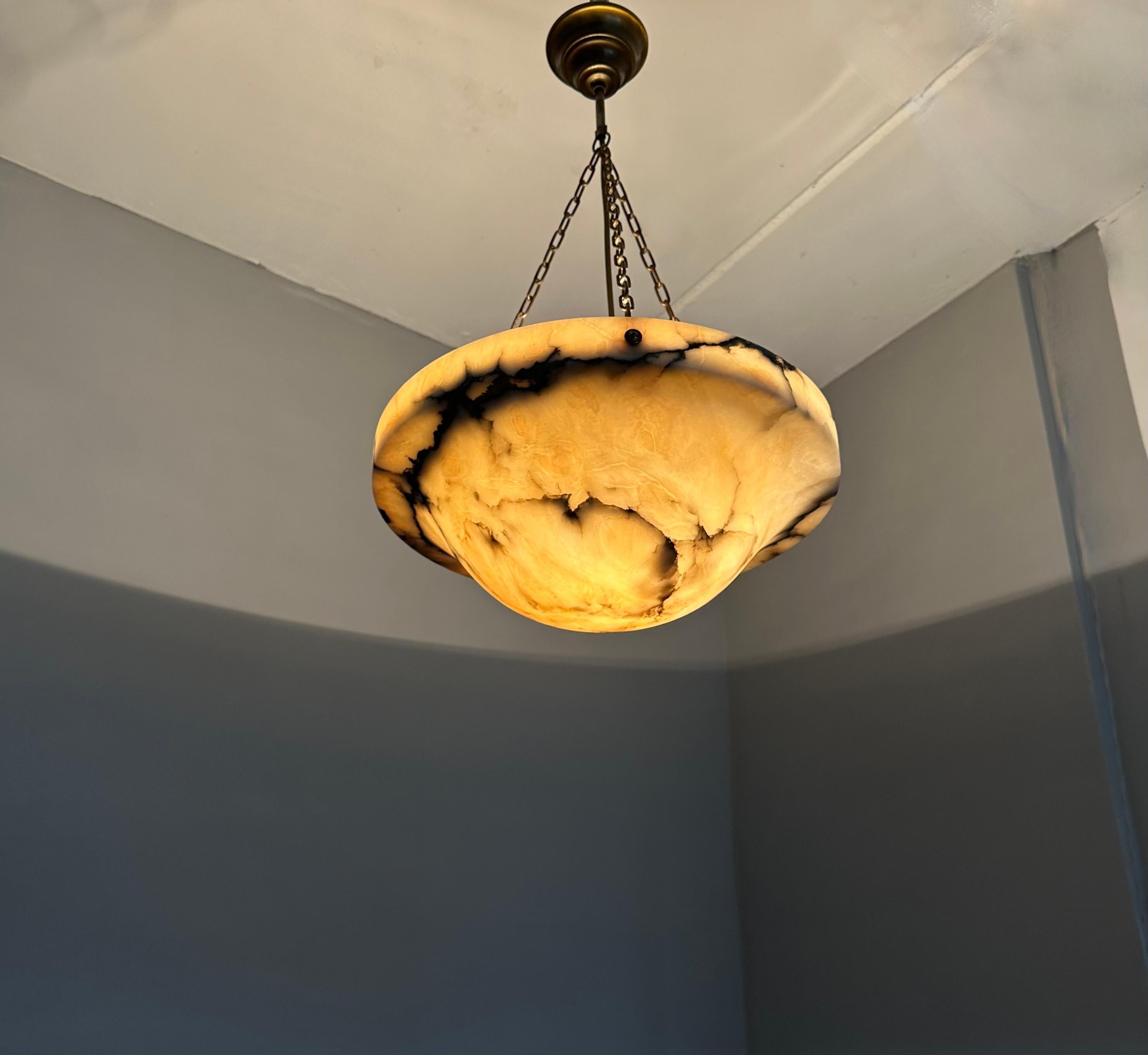 Timeless Art Deco & Perfect White, Amber & Black Color Alabaster Pendant Light 13
