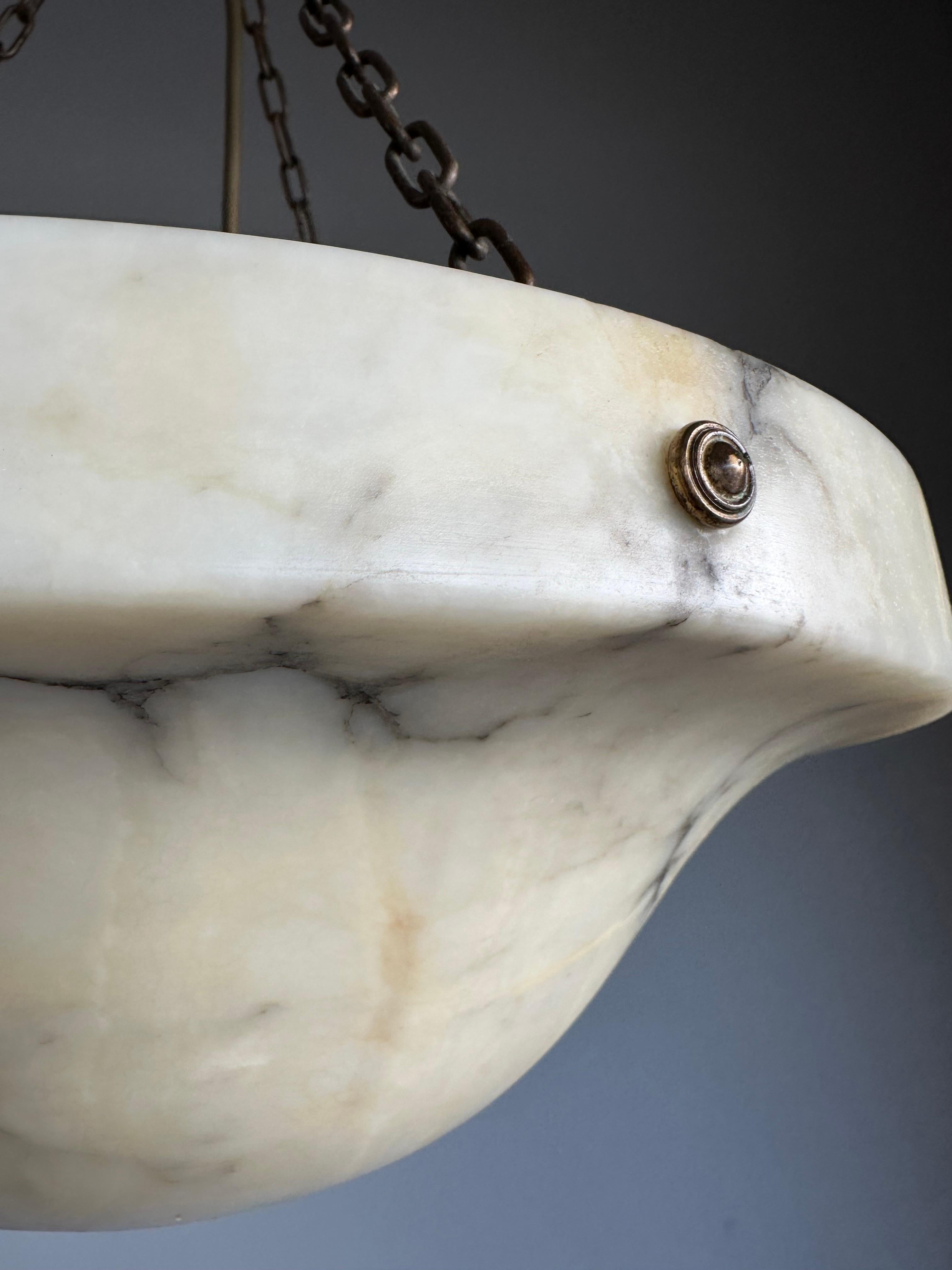 Timeless Art Deco & Perfect White, Amber & Black Color Alabaster Pendant Light 1
