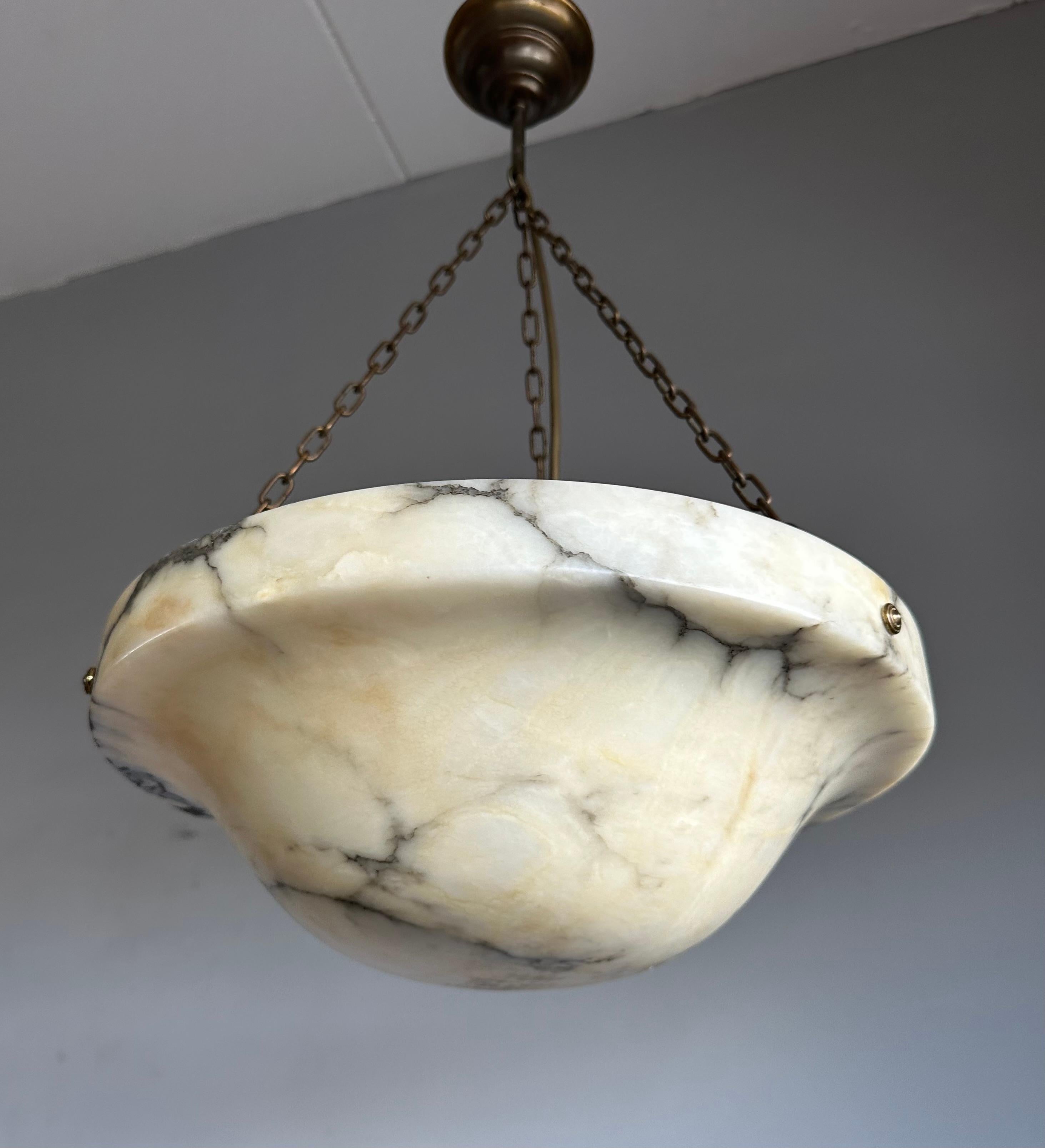 Timeless Art Deco & Perfect White, Amber & Black Color Alabaster Pendant Light 2