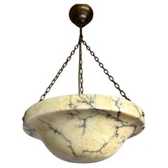 Timeless Art Deco & Perfect White, Amber & Black Color Alabaster Pendant Light