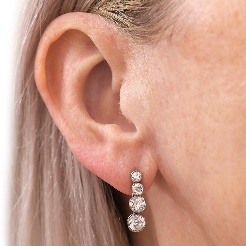 Timeless Art Deco Platinum 3 Carat Diamond Drop Earrings, circa 1930 8