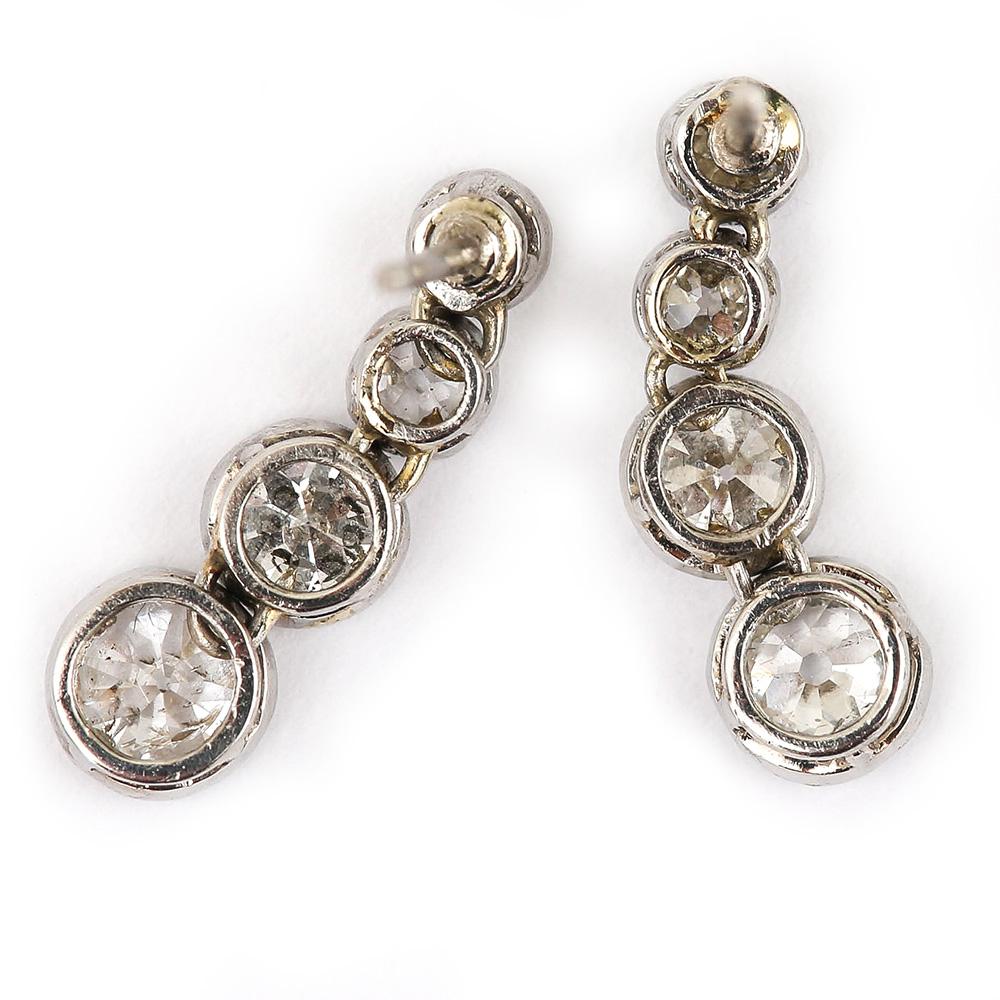 Timeless Art Deco Platinum 3 Carat Diamond Drop Earrings, circa 1930 In Good Condition In Lancashire, Oldham