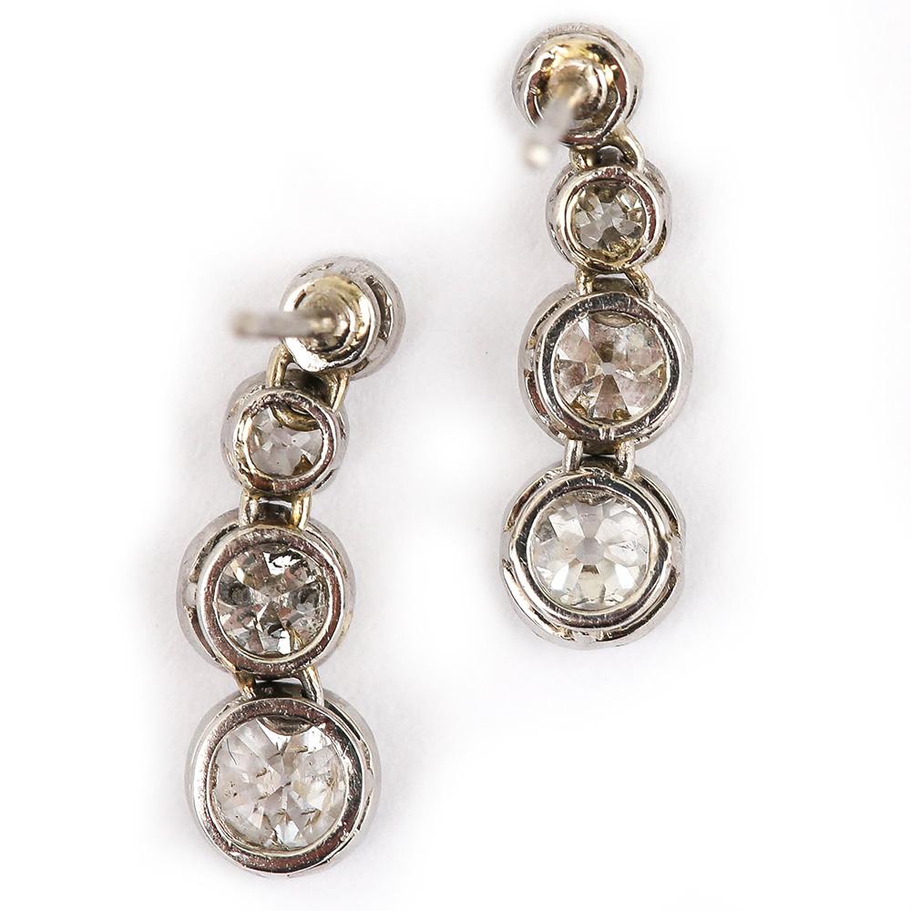 Women's Timeless Art Deco Platinum 3 Carat Diamond Drop Earrings, circa 1930