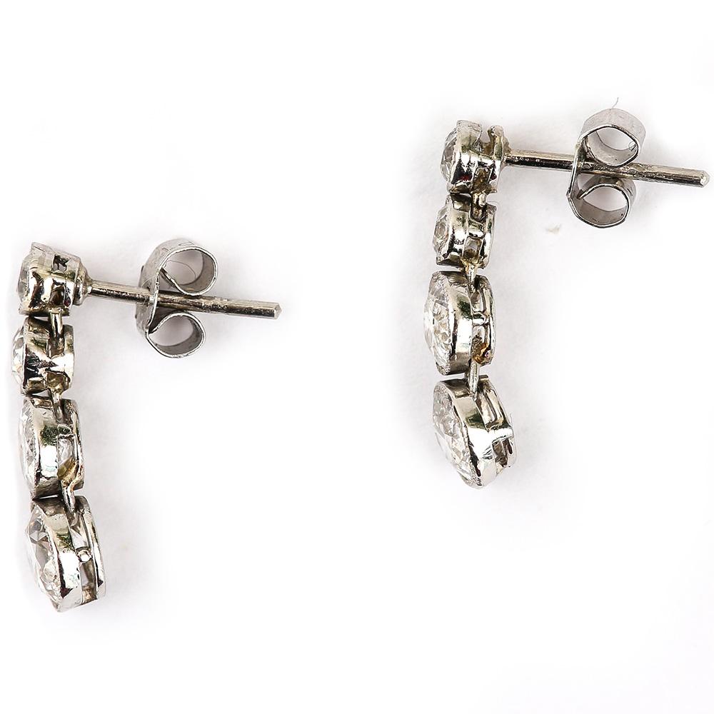 Timeless Art Deco Platinum 3 Carat Diamond Drop Earrings, circa 1930 1