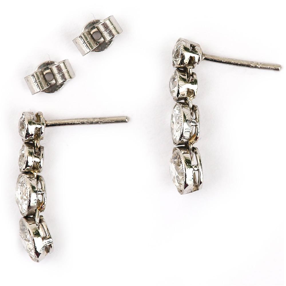 Timeless Art Deco Platinum 3 Carat Diamond Drop Earrings, circa 1930 2