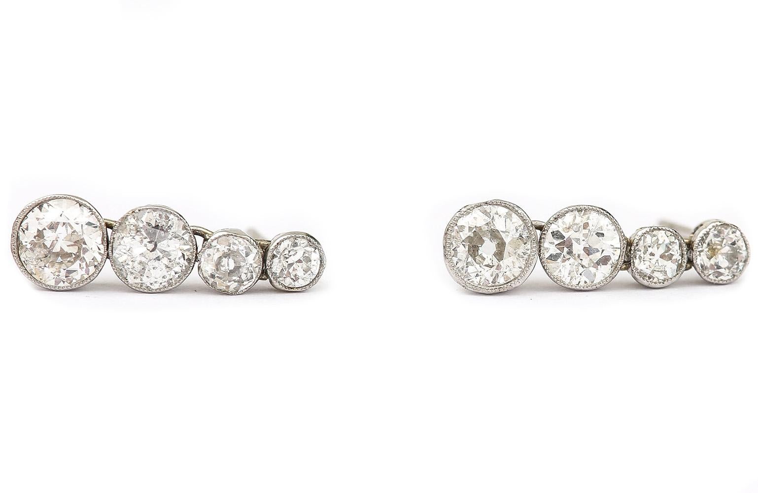 Timeless Art Deco Platinum 3 Carat Diamond Drop Earrings, circa 1930 3