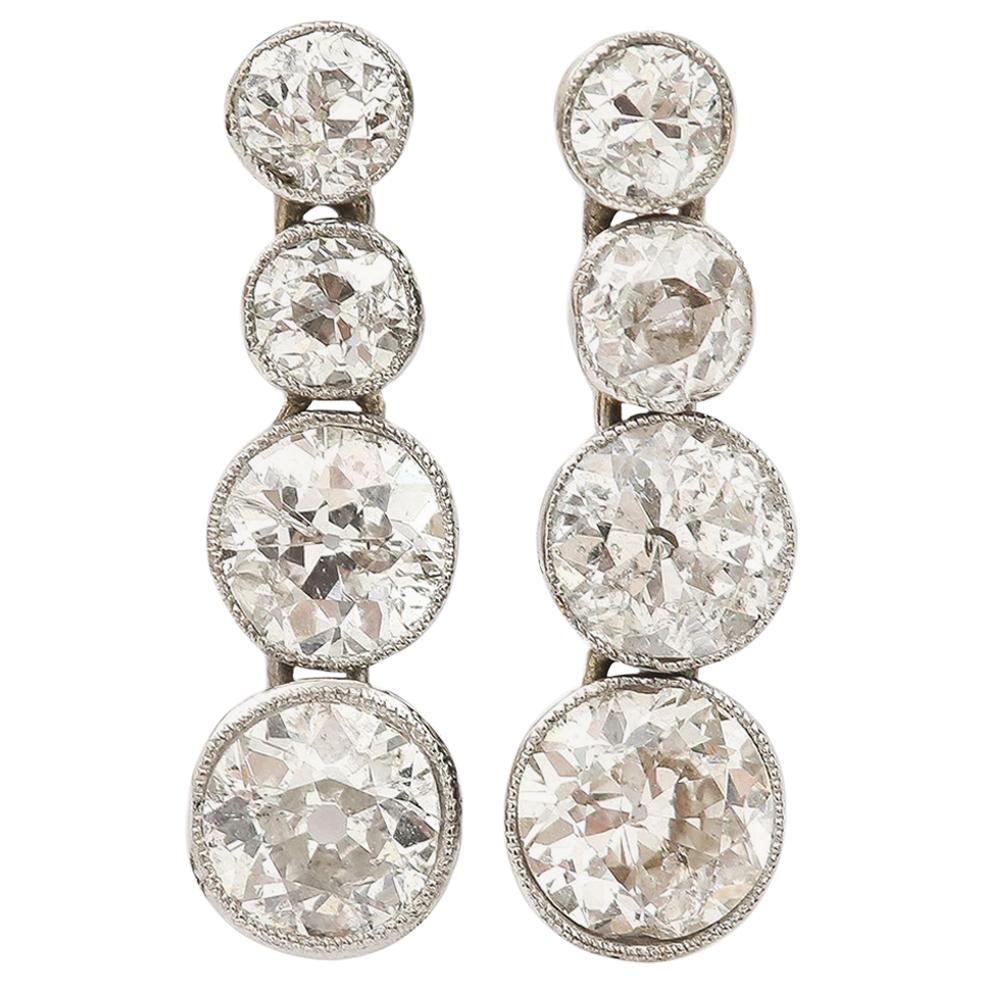 Timeless Art Deco Platinum 3 Carat Diamond Drop Earrings, circa 1930