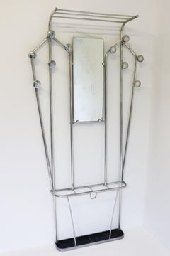 Timeless Art Deco Polished Aluminum Hall Tree Umbrella Stand Coat Rack Bauhaus