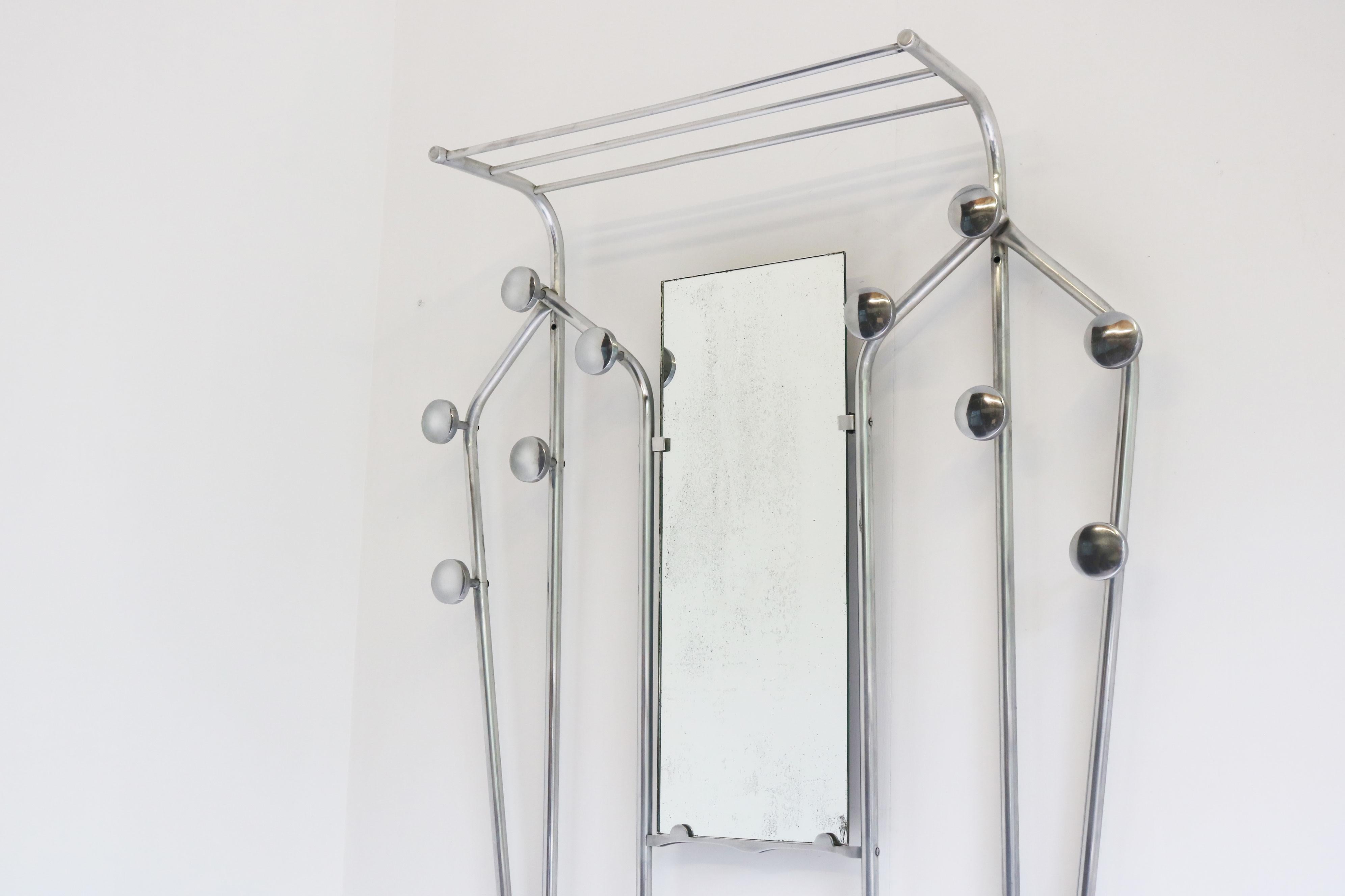 Mid-20th Century Timeless Art Deco Polished Aluminum Hall Tree Umbrella Stand Coat Rack Bauhaus For Sale