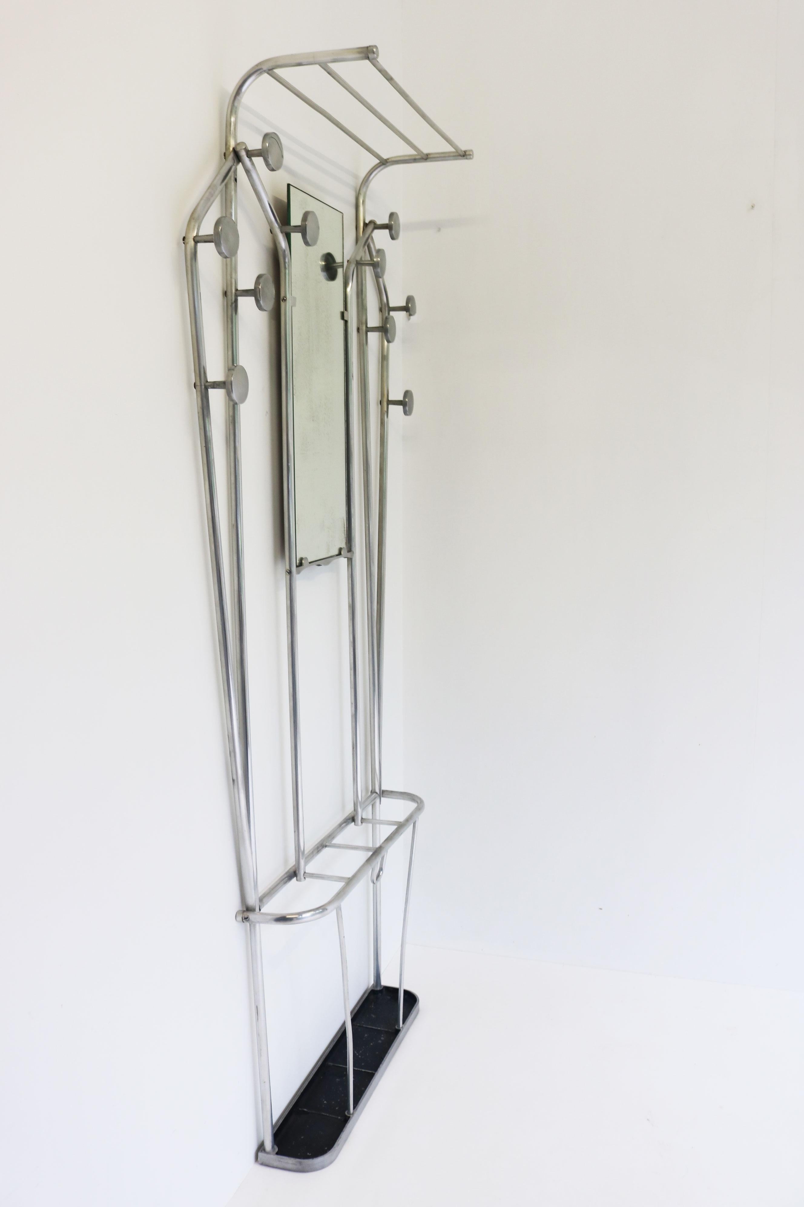 Timeless Art Deco Polished Aluminum Hall Tree Umbrella Stand Coat Rack Bauhaus For Sale 2