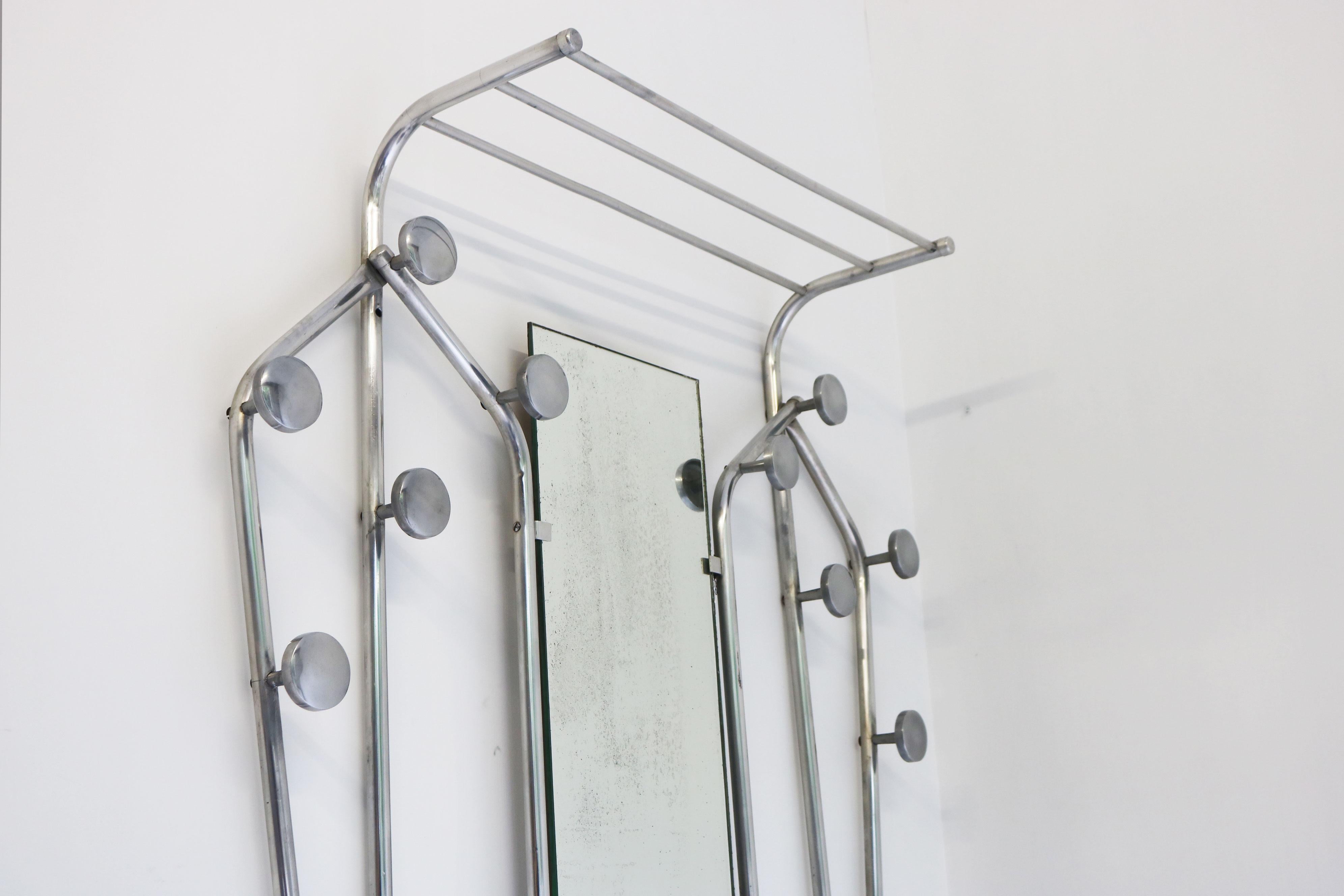 Timeless Art Deco Polished Aluminum Hall Tree Umbrella Stand Coat Rack Bauhaus For Sale 3