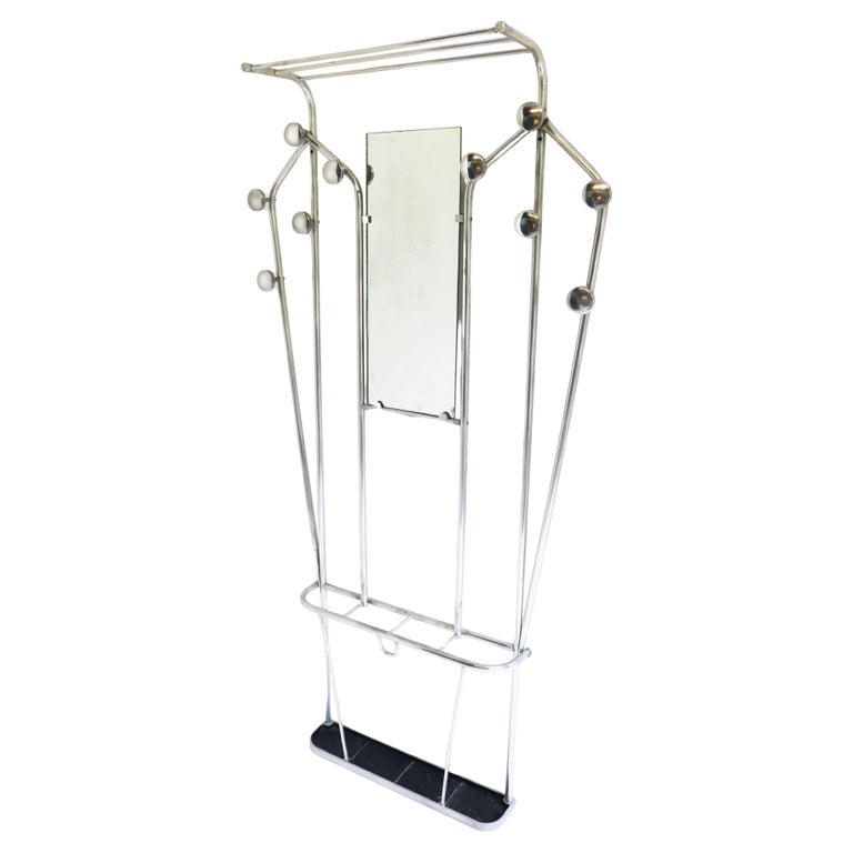 Timeless Art Deco Polished Aluminum Hall Tree Umbrella Stand Coat