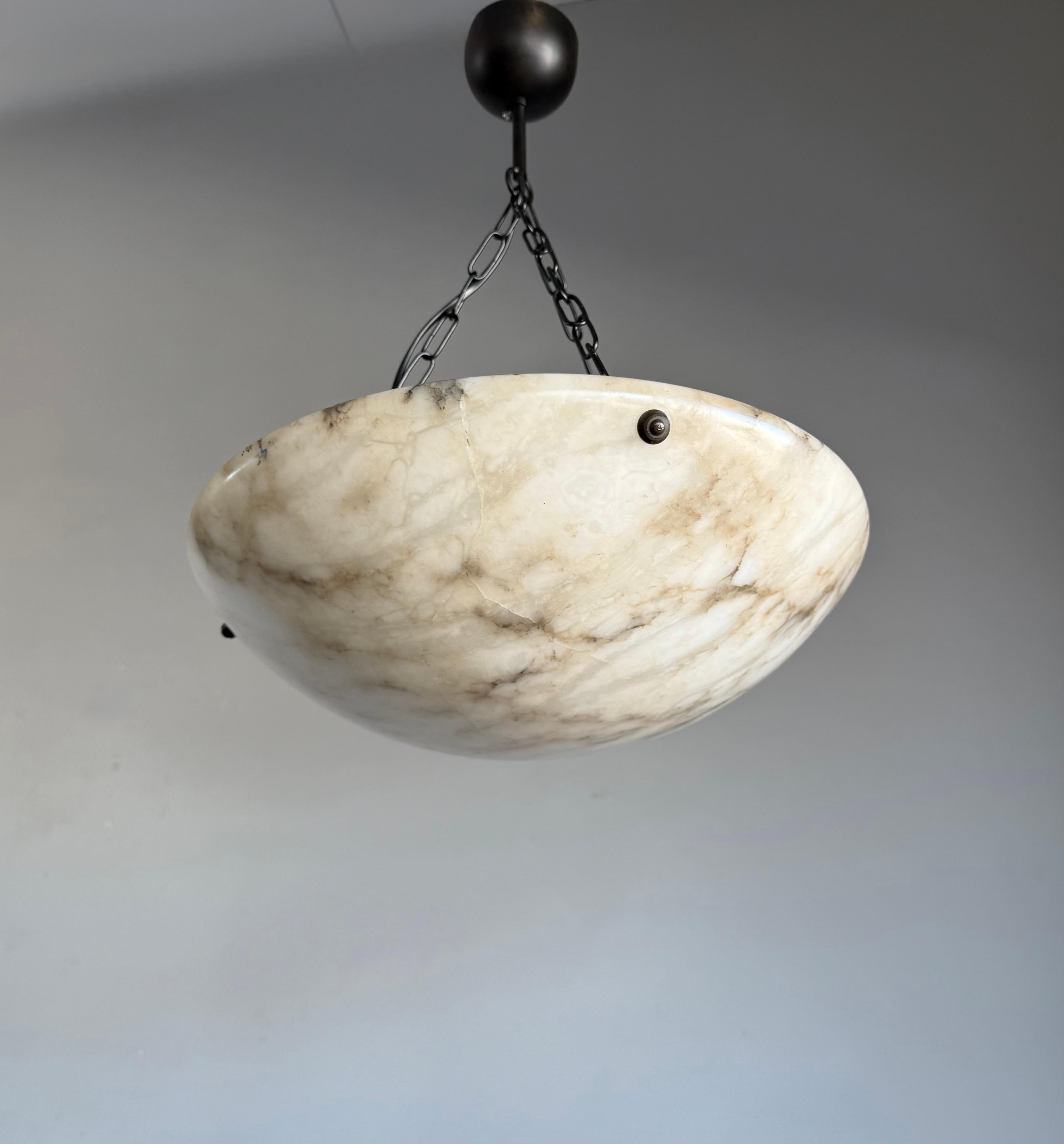 Timeless Art Deco White & Black Alabaster Pendant Antique Light Fixture ca. 1920 3