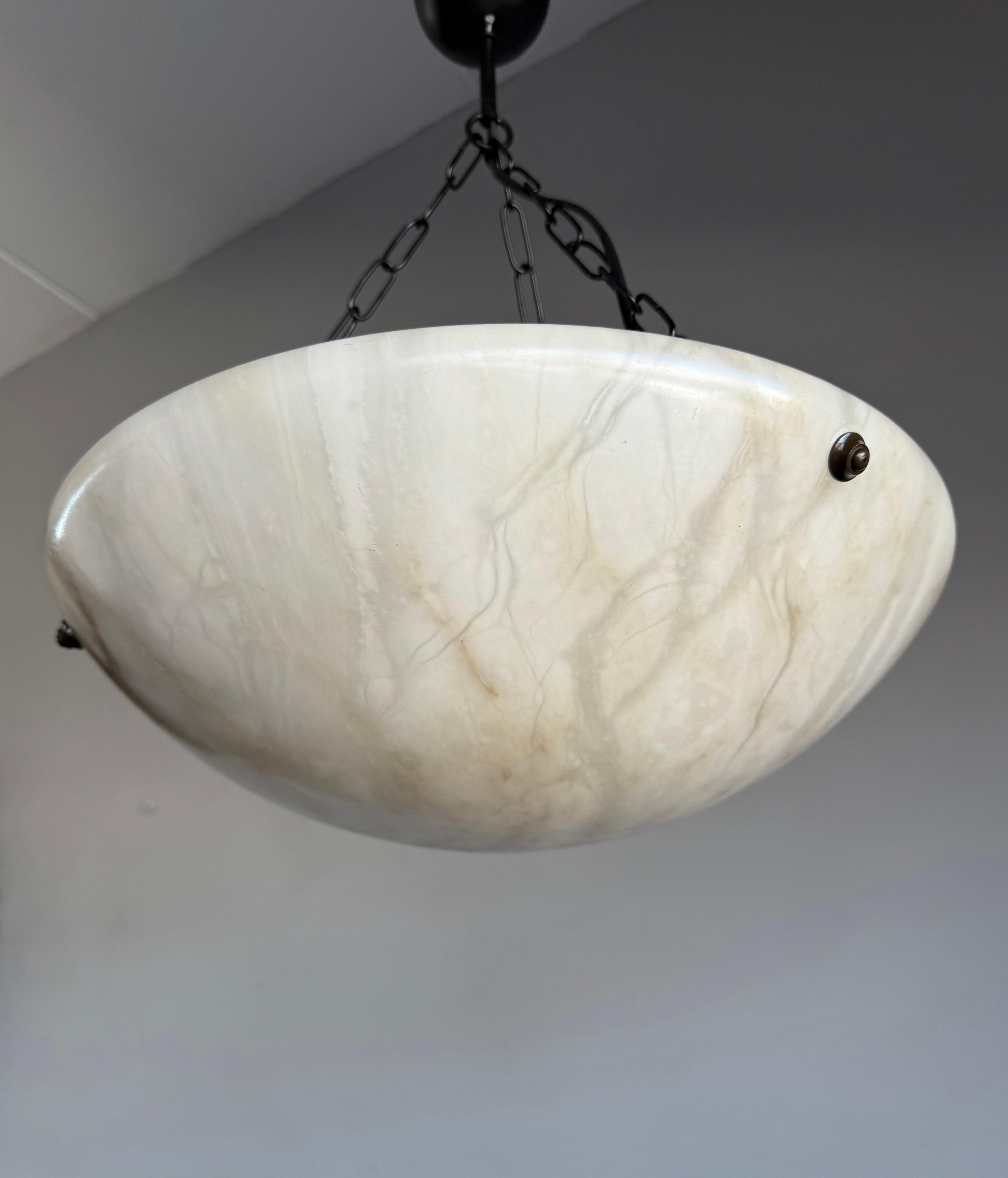 Timeless Art Deco White & Black Alabaster Pendant Antique Light Fixture ca. 1920 4
