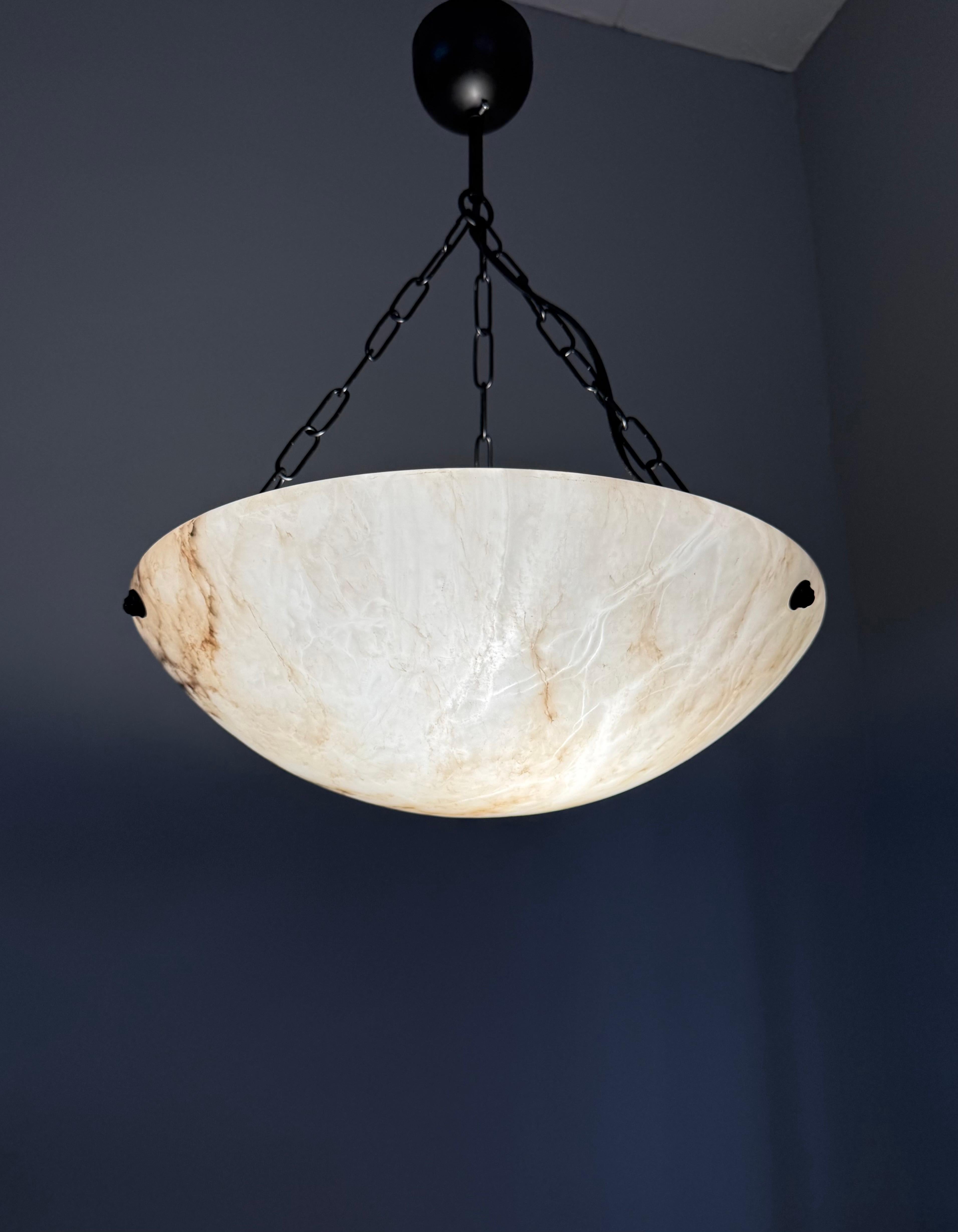 Timeless Art Deco White & Black Alabaster Pendant Antique Light Fixture ca. 1920 5