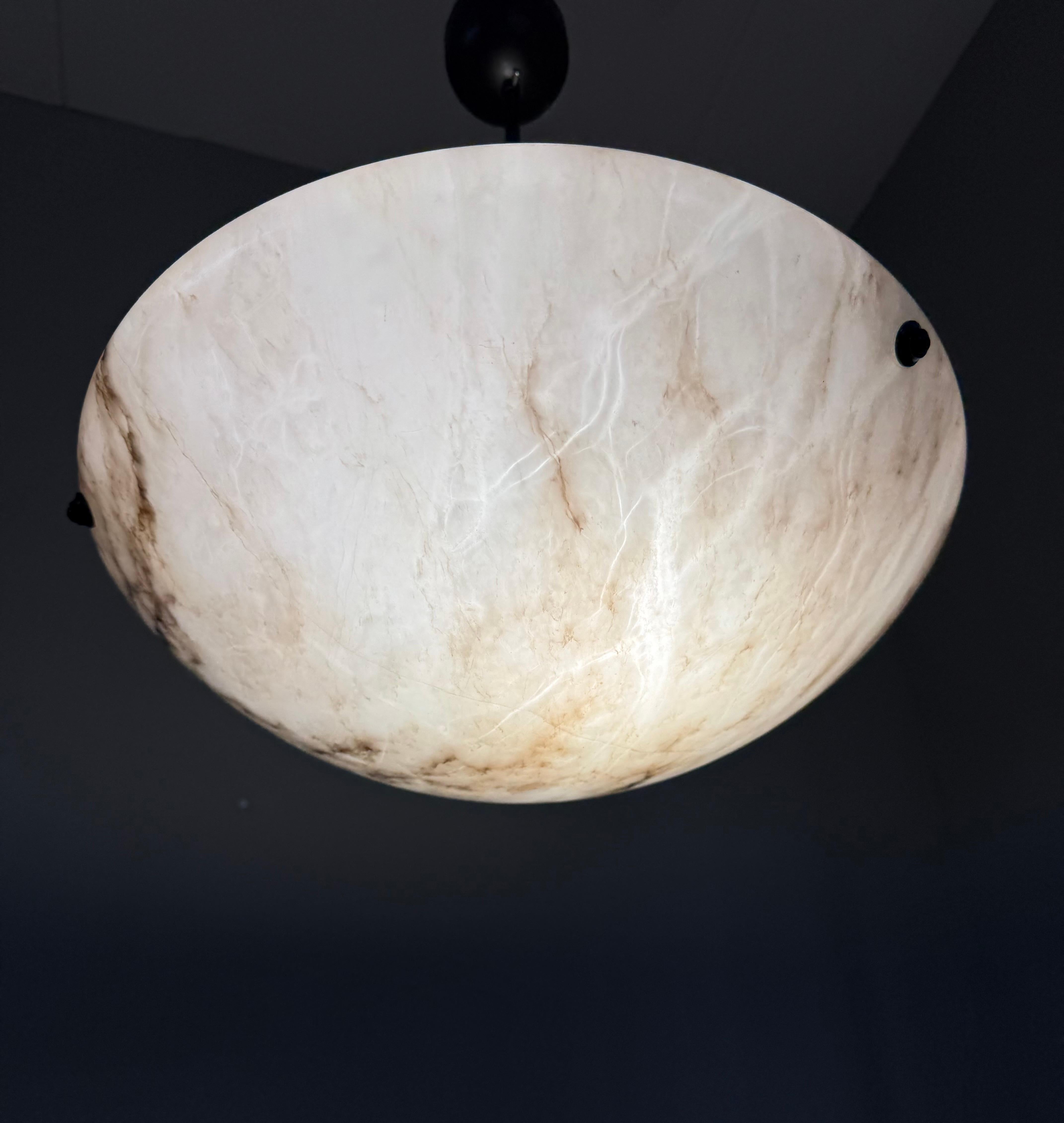 Timeless Art Deco White & Black Alabaster Pendant Antique Light Fixture ca. 1920 6