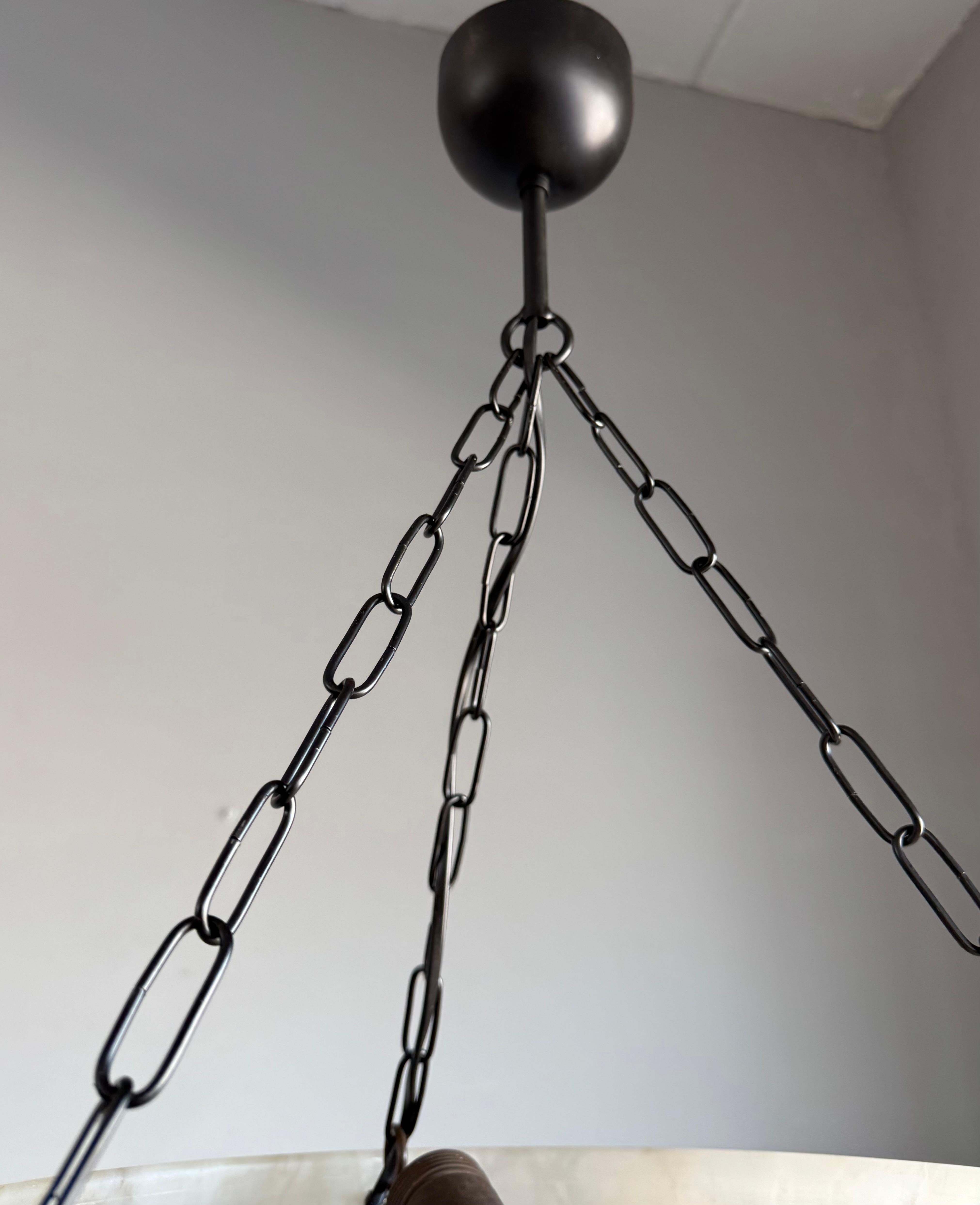 Timeless Art Deco White & Black Alabaster Pendant Antique Light Fixture ca. 1920 7