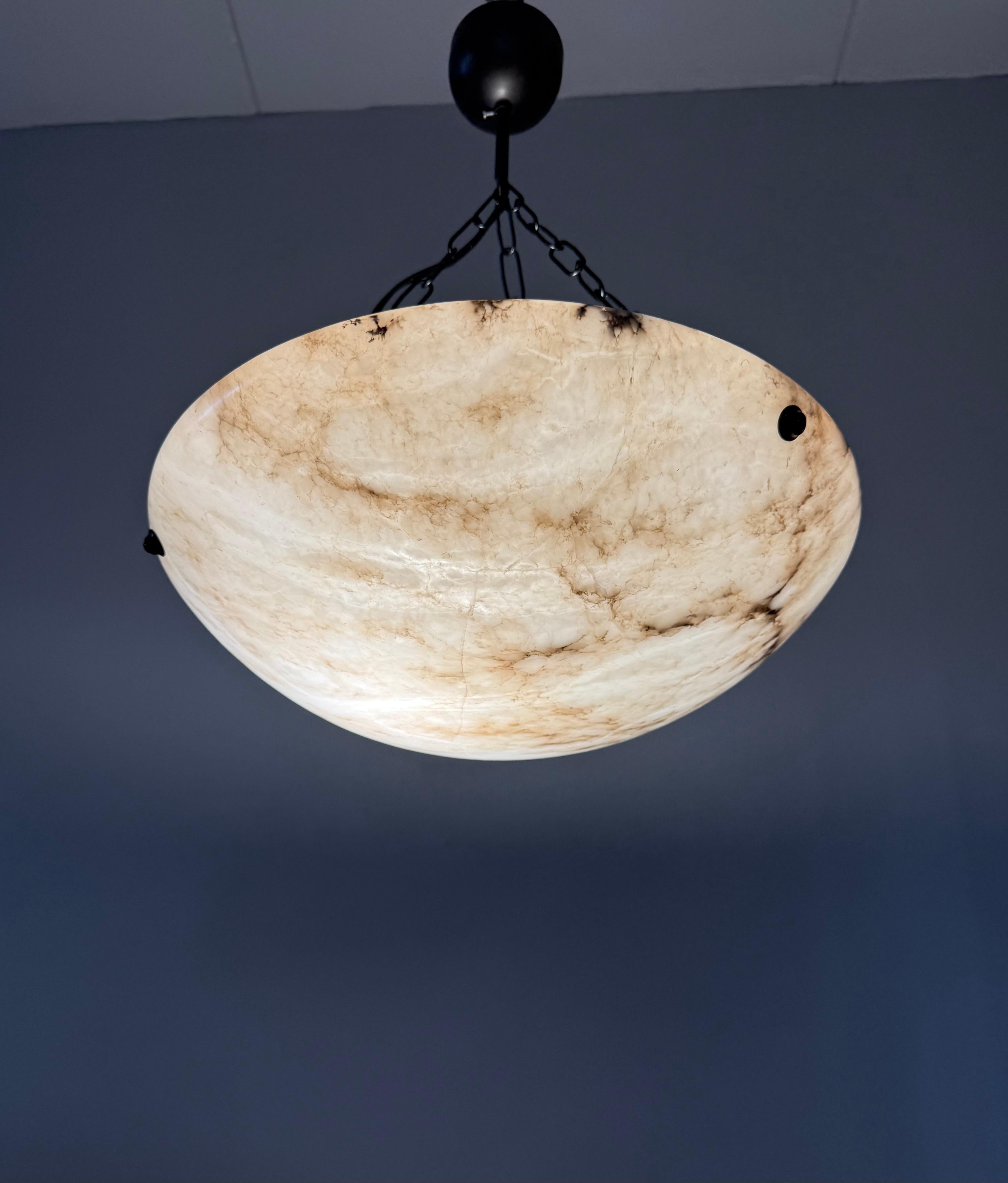 Timeless Art Deco White & Black Alabaster Pendant Antique Light Fixture ca. 1920 8