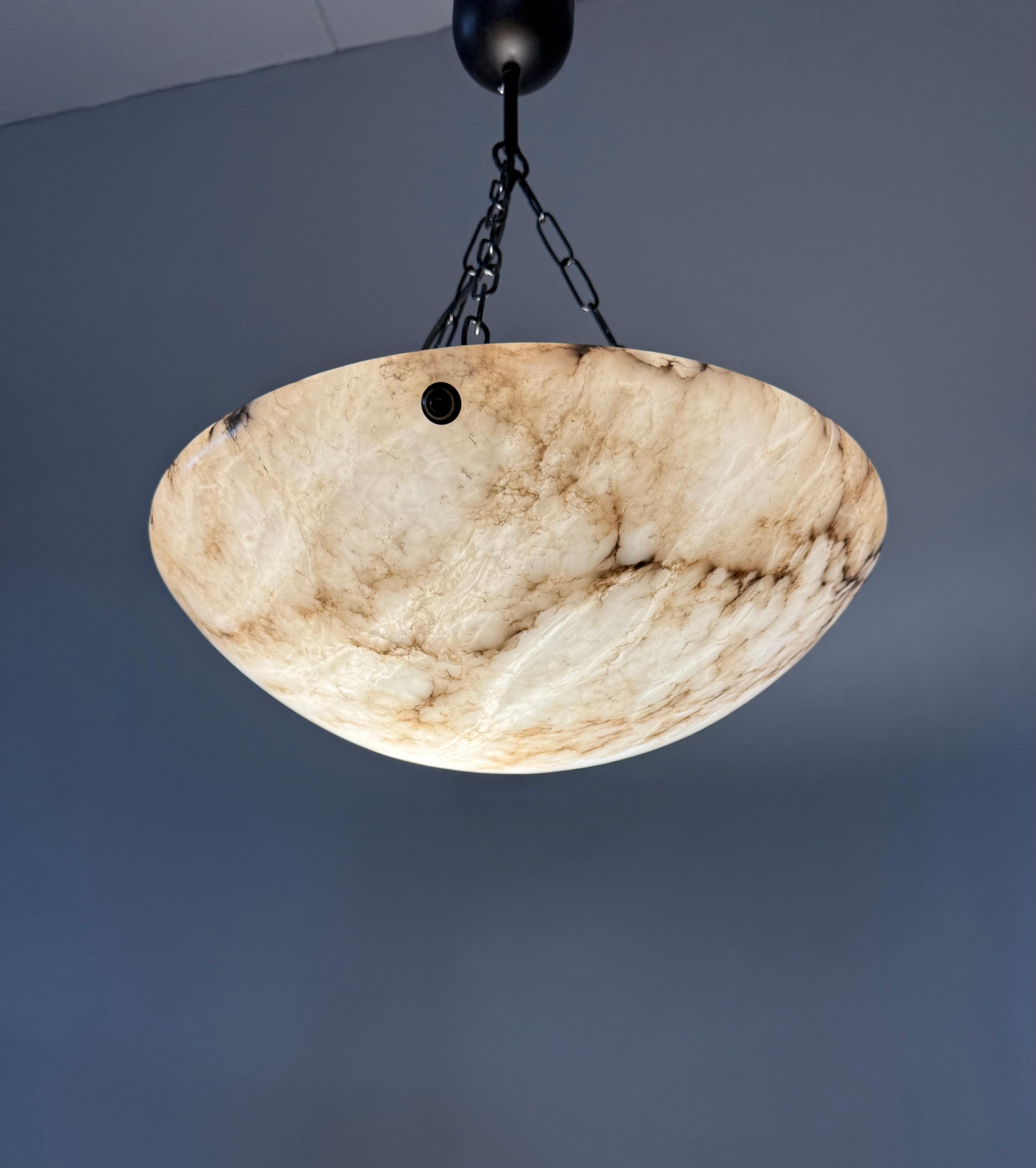 Timeless Art Deco White & Black Alabaster Pendant Antique Light Fixture ca. 1920 9