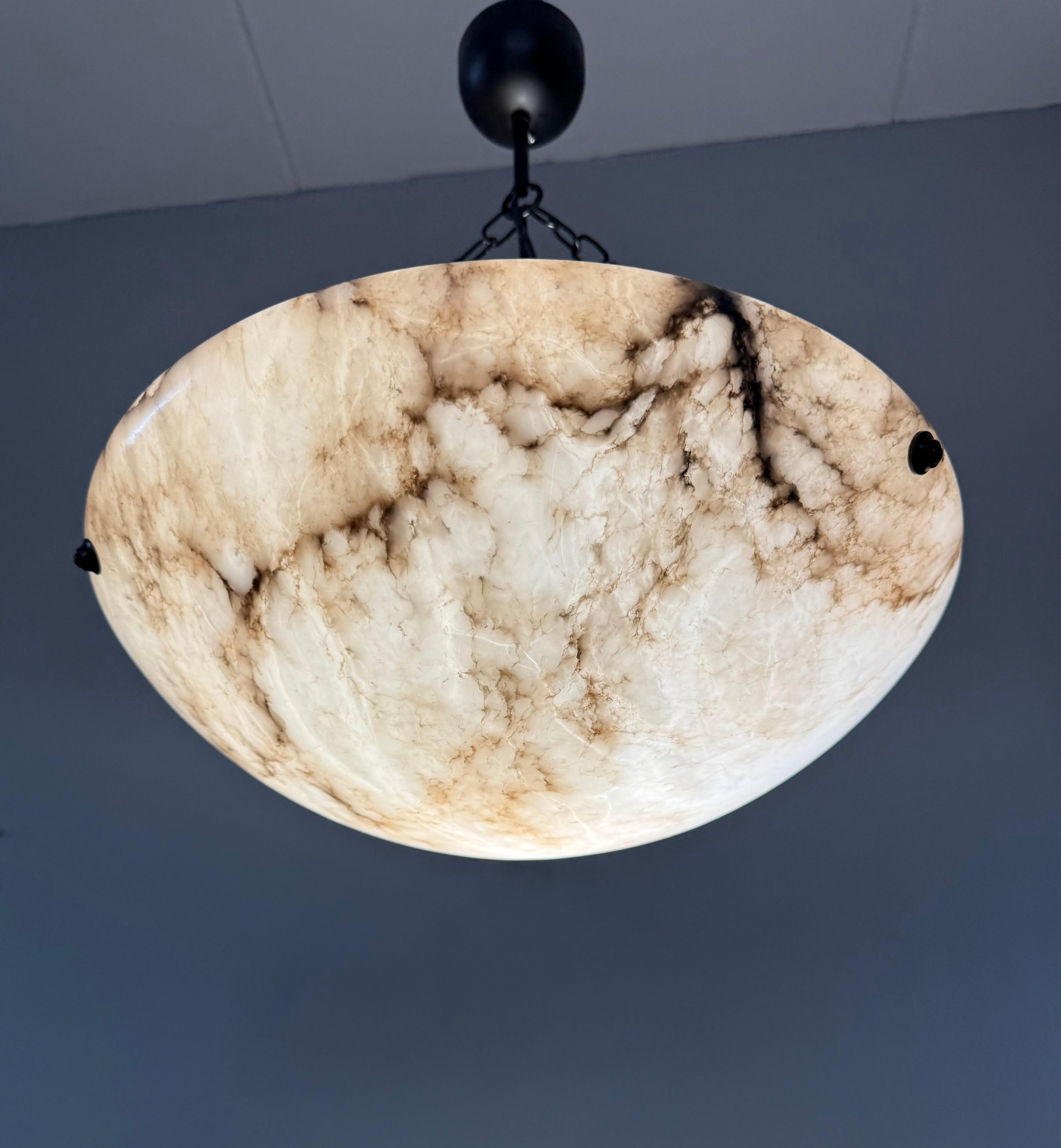 Timeless Art Deco White & Black Alabaster Pendant Antique Light Fixture ca. 1920 10