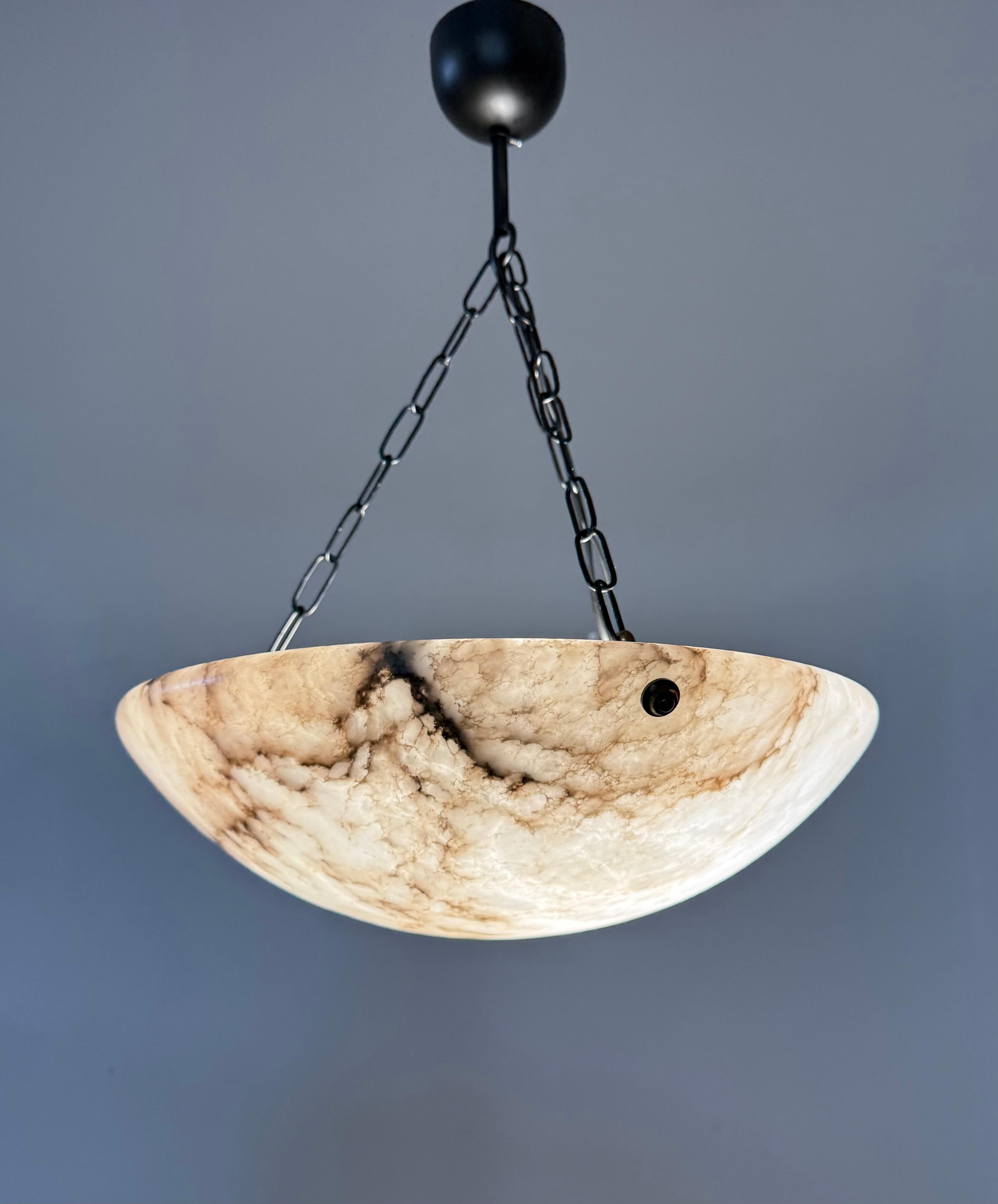 Timeless Art Deco White & Black Alabaster Pendant Antique Light Fixture ca. 1920 11