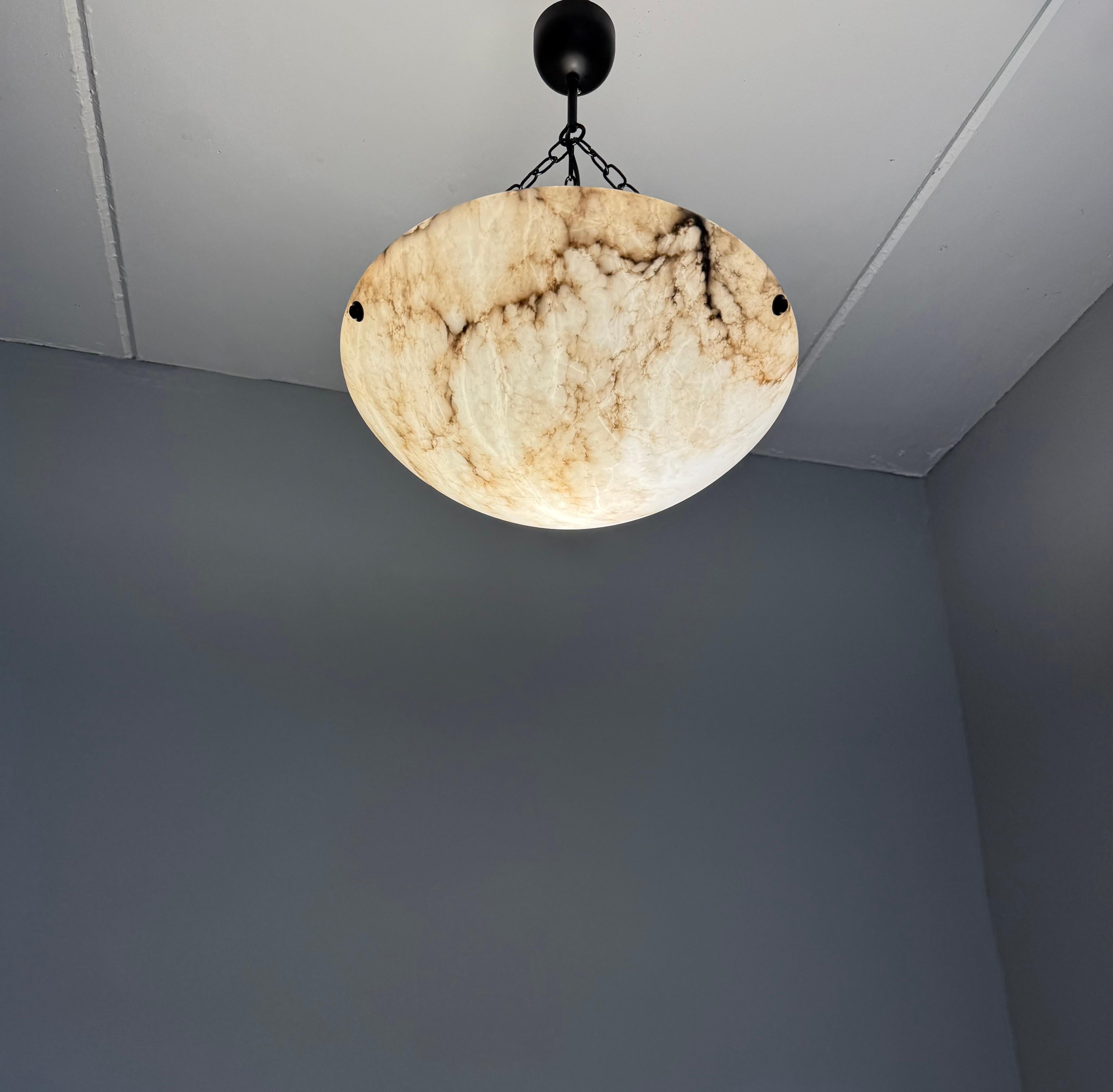 Timeless Art Deco White & Black Alabaster Pendant Antique Light Fixture ca. 1920 12