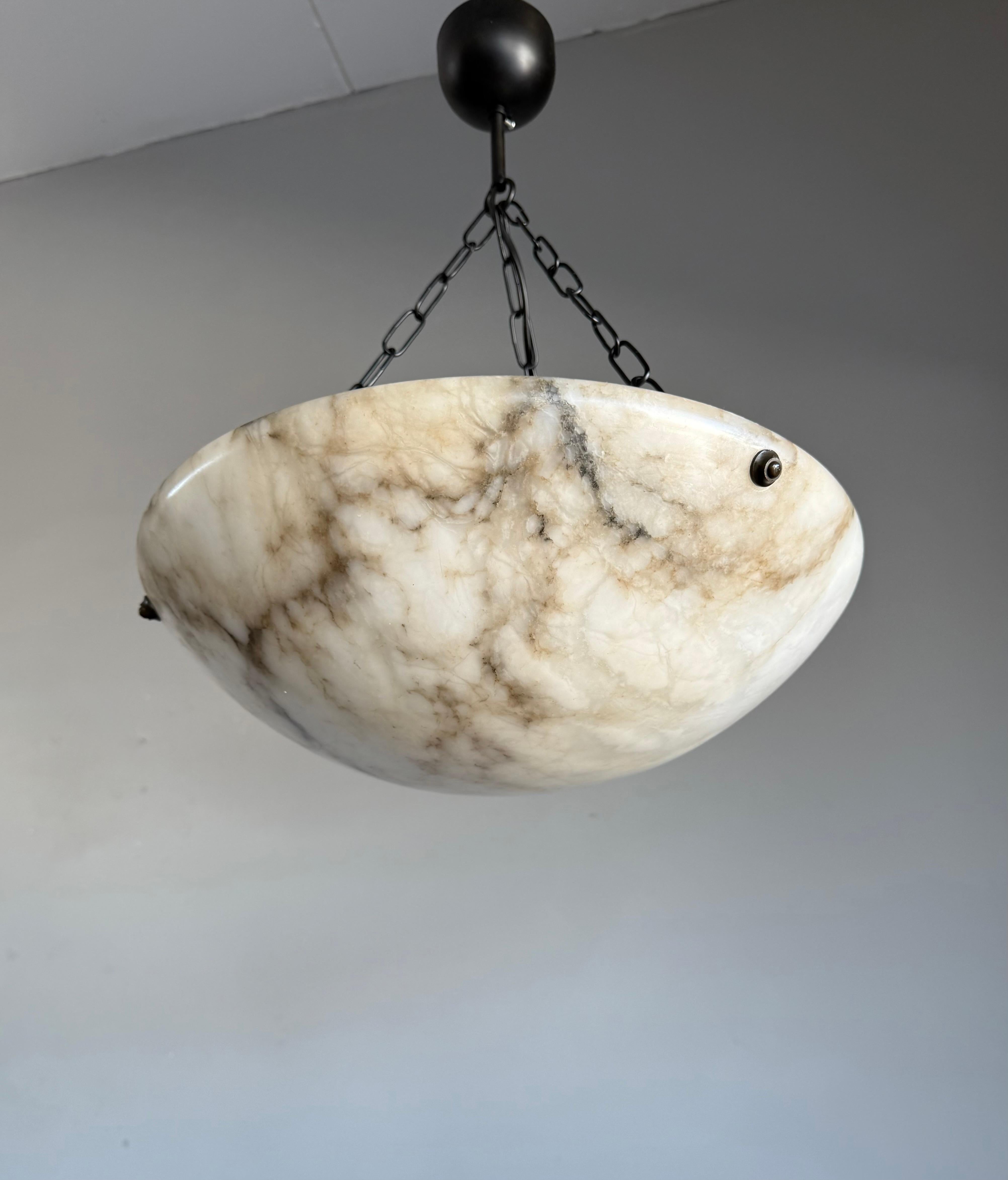 Timeless Art Deco White & Black Alabaster Pendant Antique Light Fixture ca. 1920 In Good Condition In Lisse, NL
