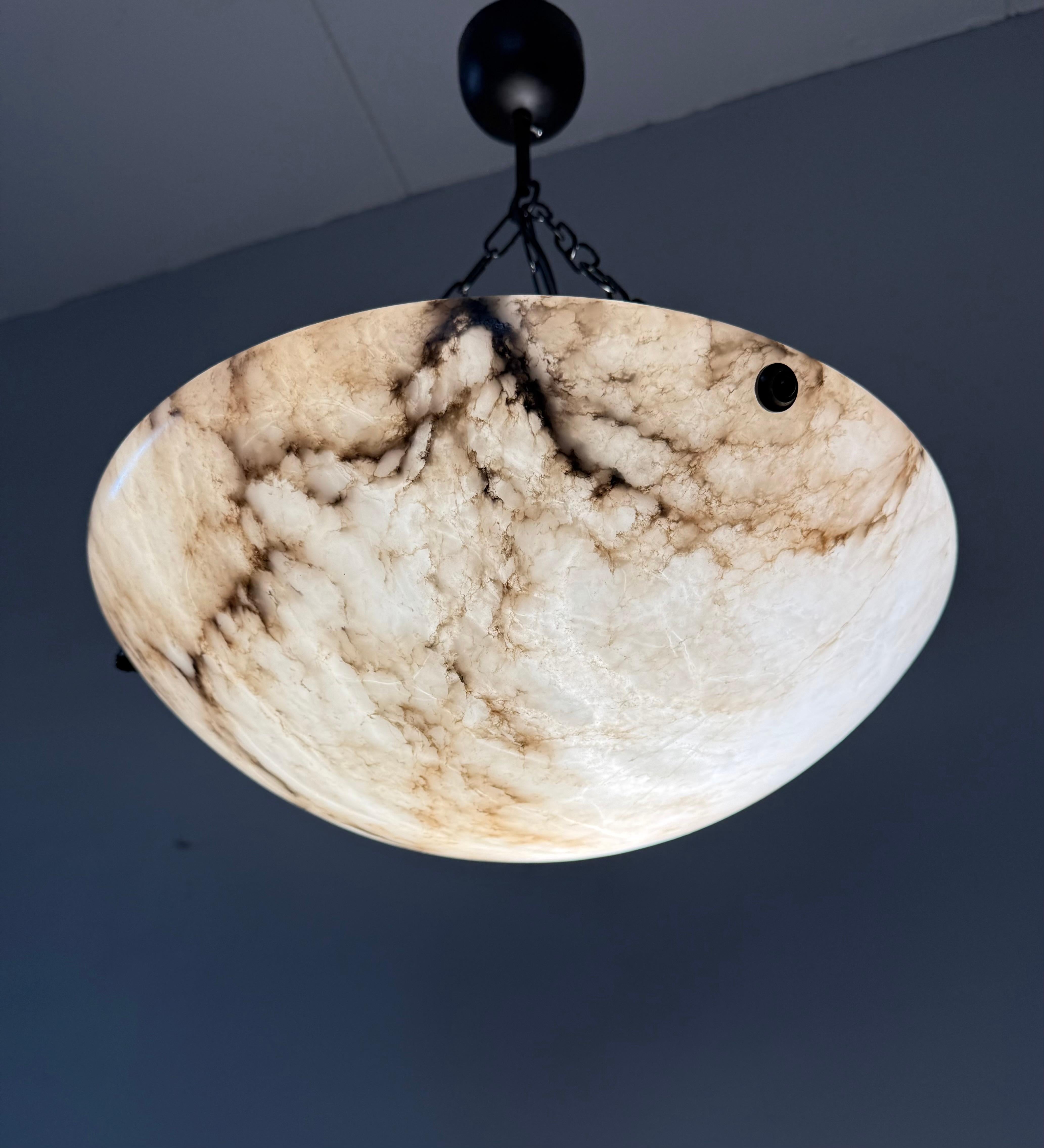 Timeless Art Deco White & Black Alabaster Pendant Antique Light Fixture ca. 1920 1