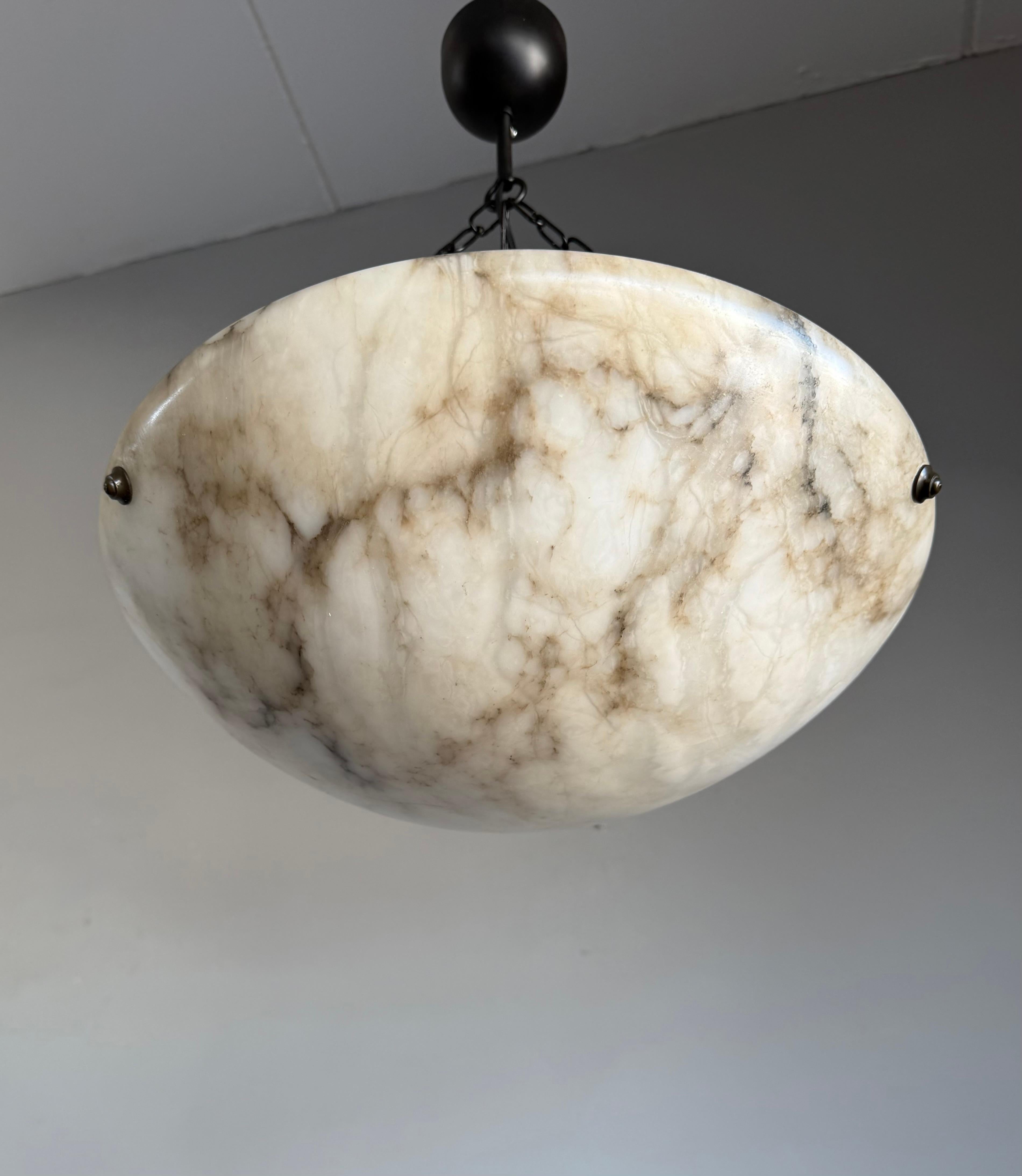 Timeless Art Deco White & Black Alabaster Pendant Antique Light Fixture ca. 1920 2