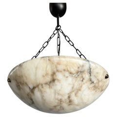 Timeless Art Deco White & Black Alabaster Pendant Antique Light Fixture ca. 1920