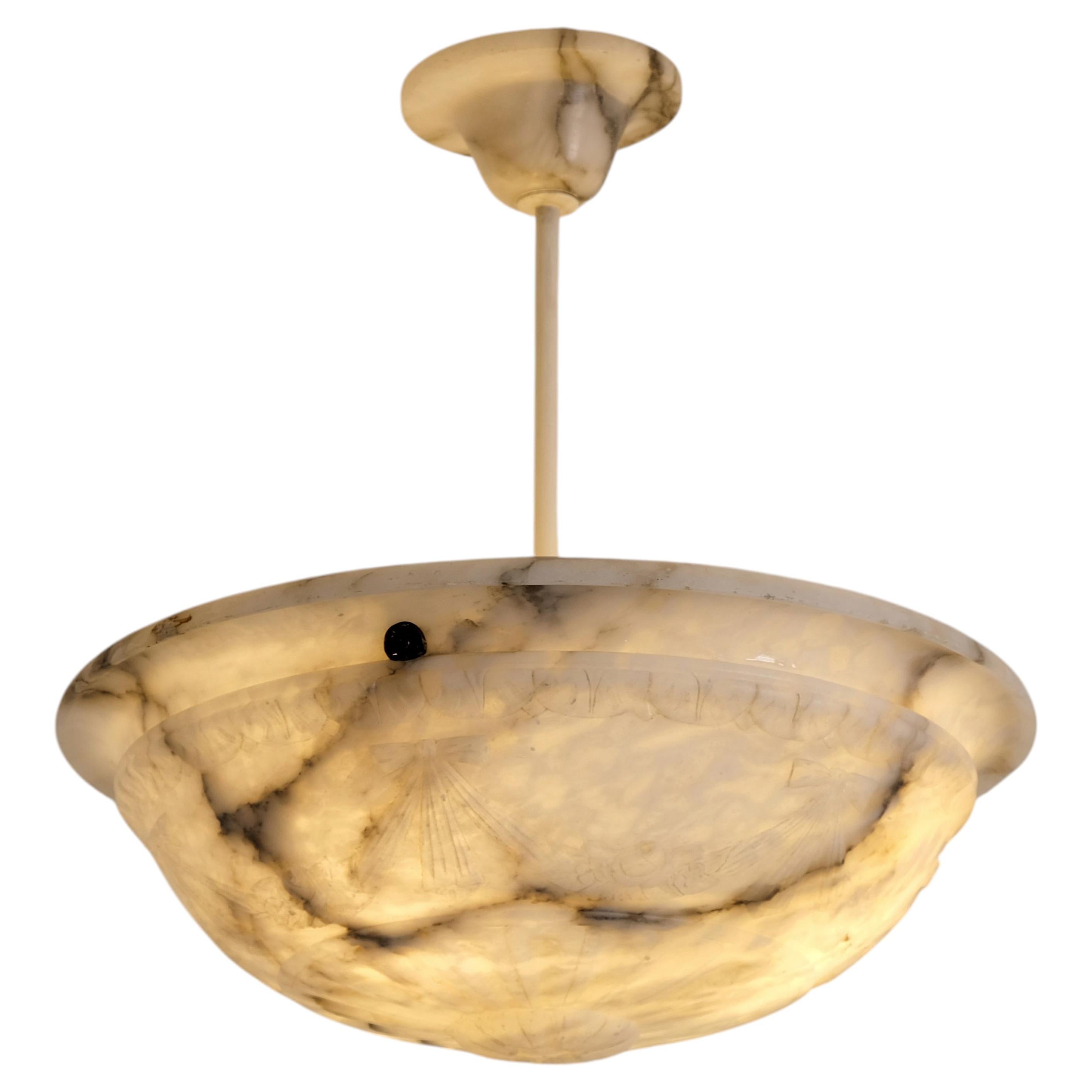 Timeless Art Deco white & Black Alabaster Pendant, Early 20th Century