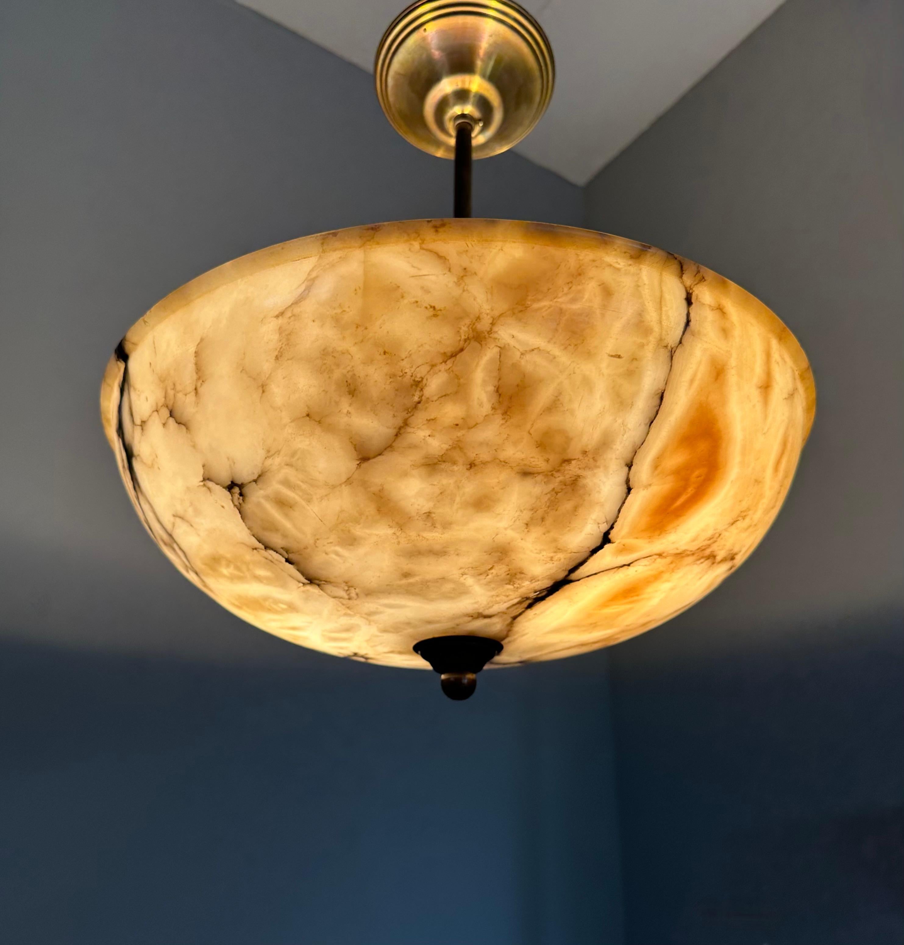 Timeless Art Deco White, Black & Amber Alabaster Pendant Light w. Extendable Rod For Sale 4