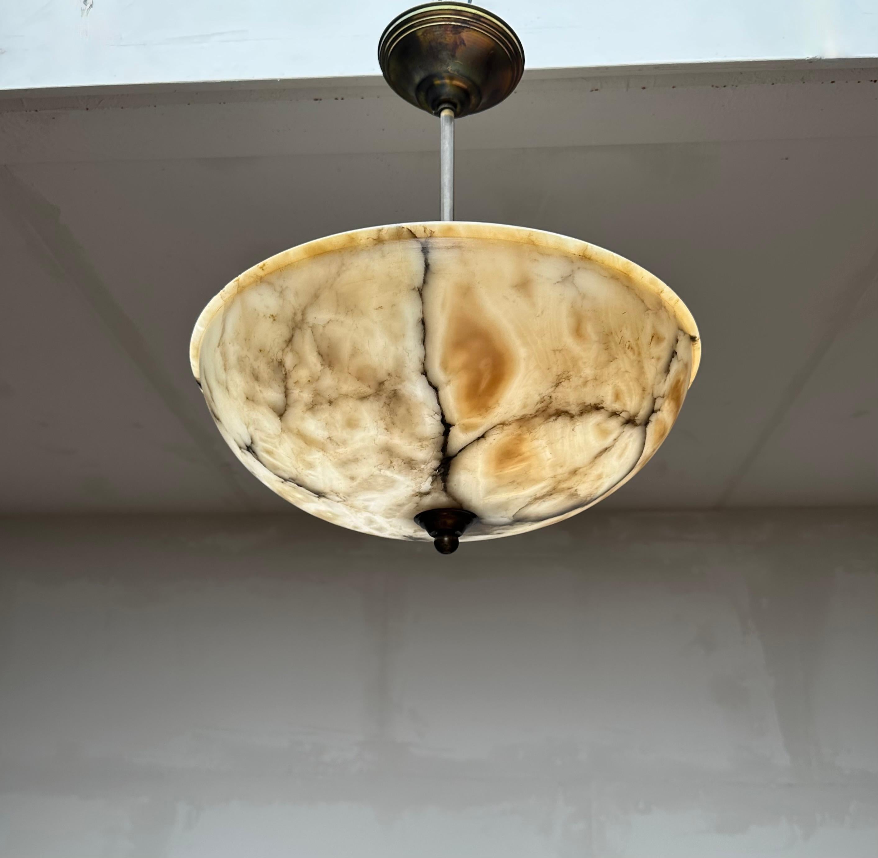 Timeless Art Deco White, Black & Amber Alabaster Pendant Light w. Extendable Rod For Sale 11