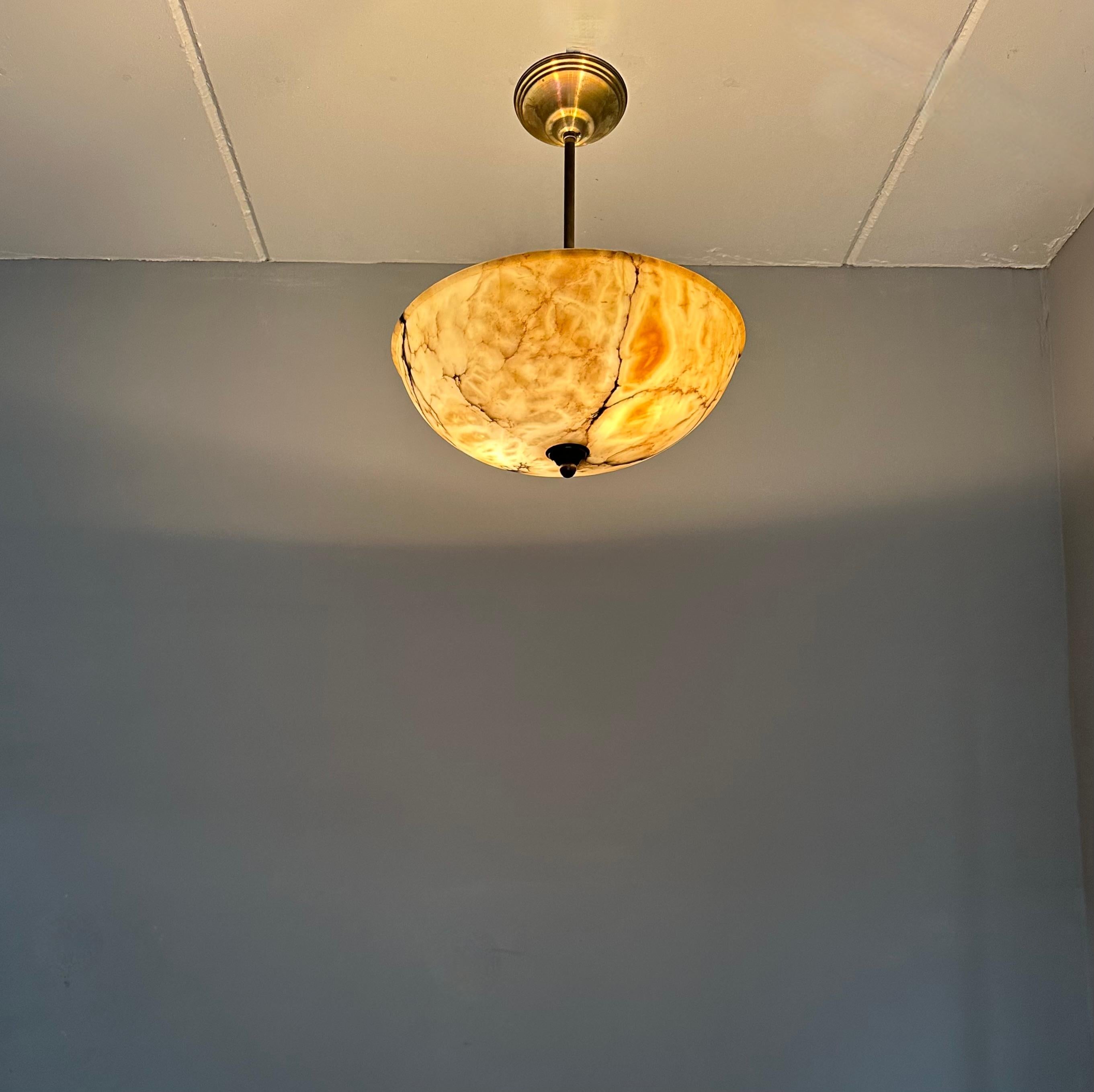 Timeless Art Deco White, Black & Amber Alabaster Pendant Light w. Tige extensible 11