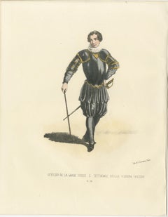 Timeless Authority: Handcolored Print of a Swiss Guard Officer, Plate 39, 1862