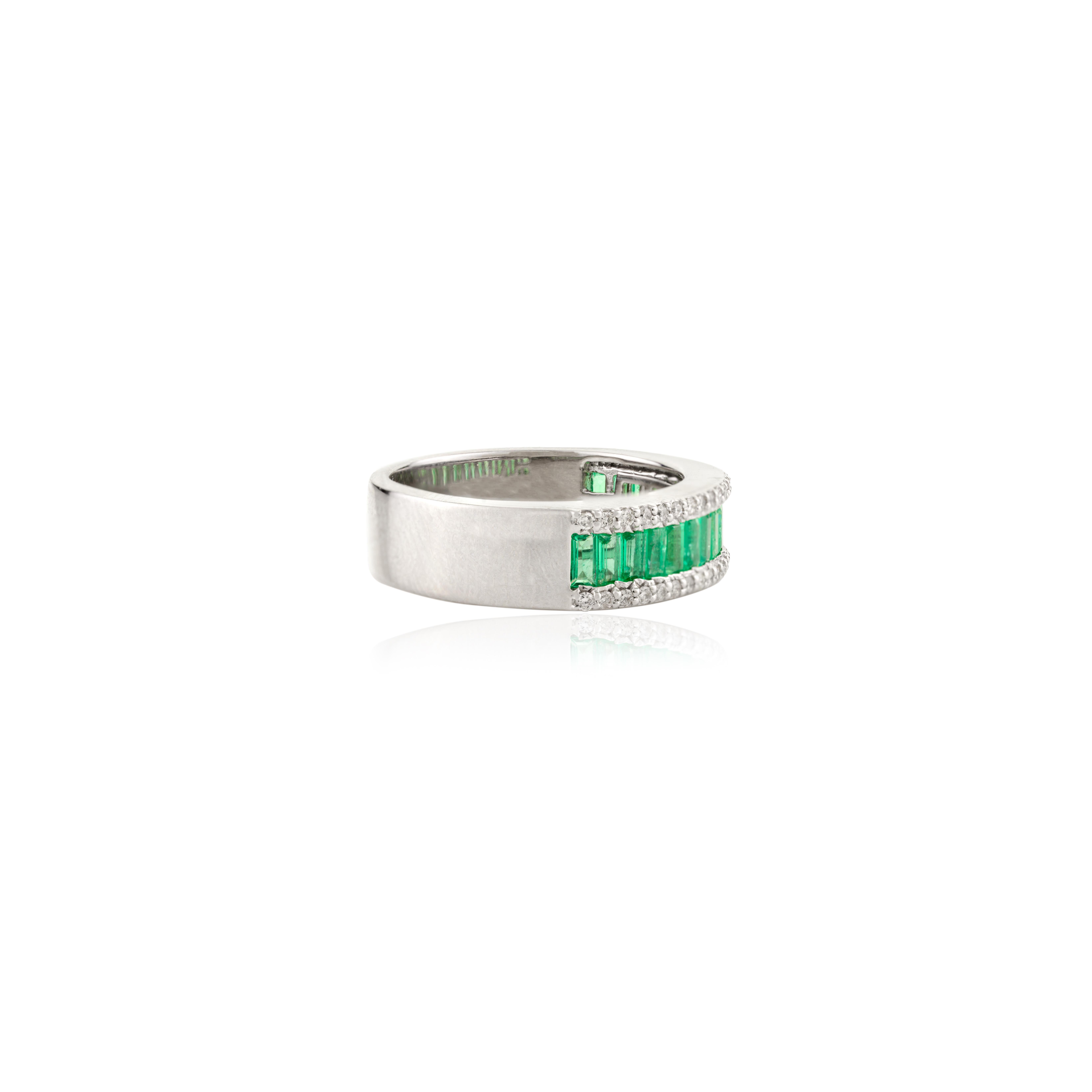 For Sale:  Timeless Baguette Cut Emerald Diamond Half Eternity Band Ring in 14k White Gold 5