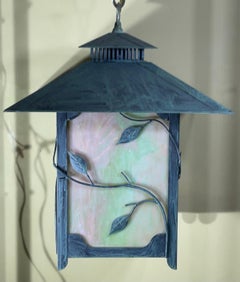 Timeless Beauty: A Solid Brass Lantern with Art Glass  16”.5 x 16”.5 x 21” High