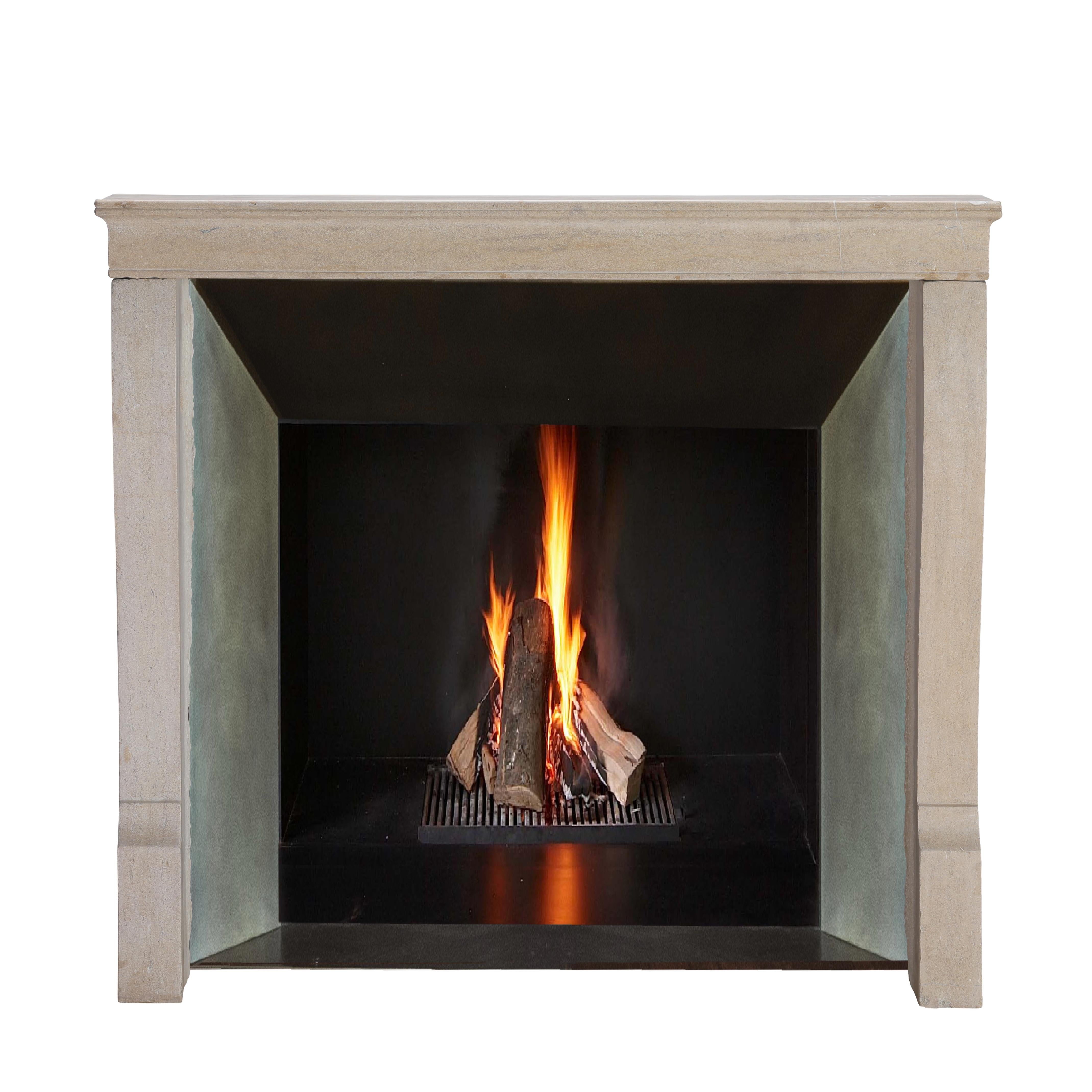 Hand-Carved Timeless Beige Stone Surround for Modern, Minimalist and Wabi-Sabi Interiors For Sale