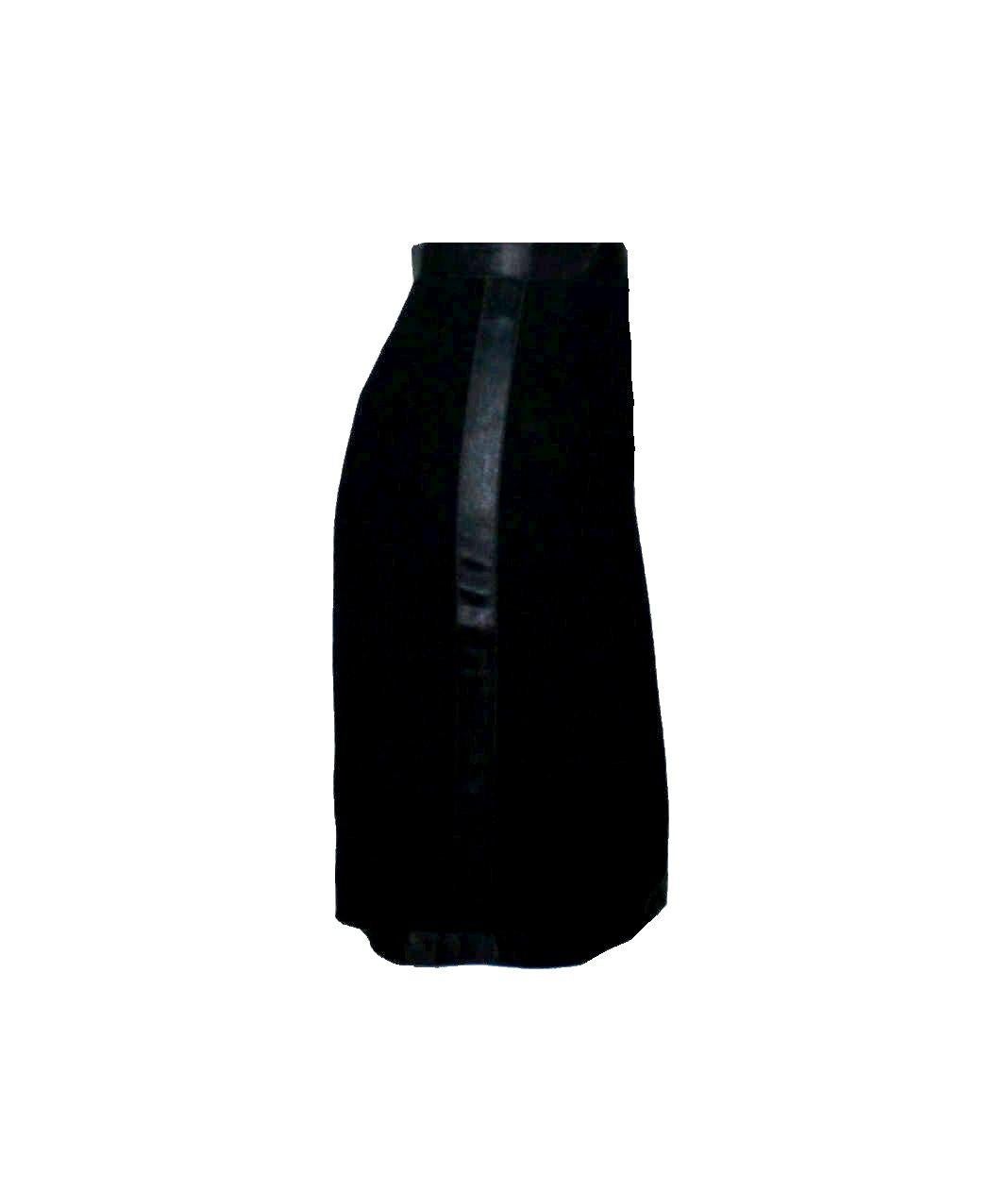 Beautiful CHANEL skirt designed by Karl Lagerfeld
A true CHANEL signature item in the so famous black that will last you for many years
Black fabric with satin strip trimming on hems and on sides - just like the skirt variation of a tuxedo
Fully