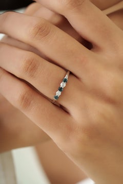 Timeless Blue Sapphire and Diamond Five Stone Stacking Ring in 14K White Gold