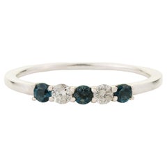 Timeless Blue Sapphire and Diamond Five Stone Stacking Ring in 14K White Gold