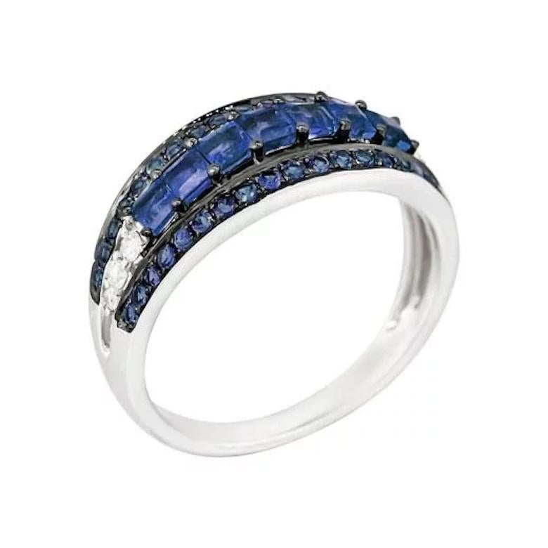 Timeless Blue Sapphire Diamonds White Gold Band Ring for Her In New Condition For Sale In Montreux, CH