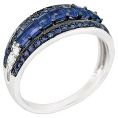Timeless Blue Sapphire Diamonds White Gold Band Ring for Her