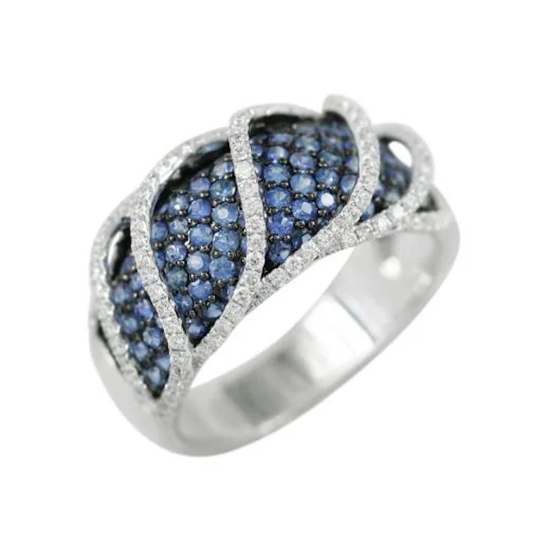 Timeless Blue Sapphire Diamonds White Gold Ring for Her For Sale