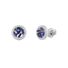 Timeless Blue Sapphire Every Day Diamonds White Gold Stud Earrings for Her